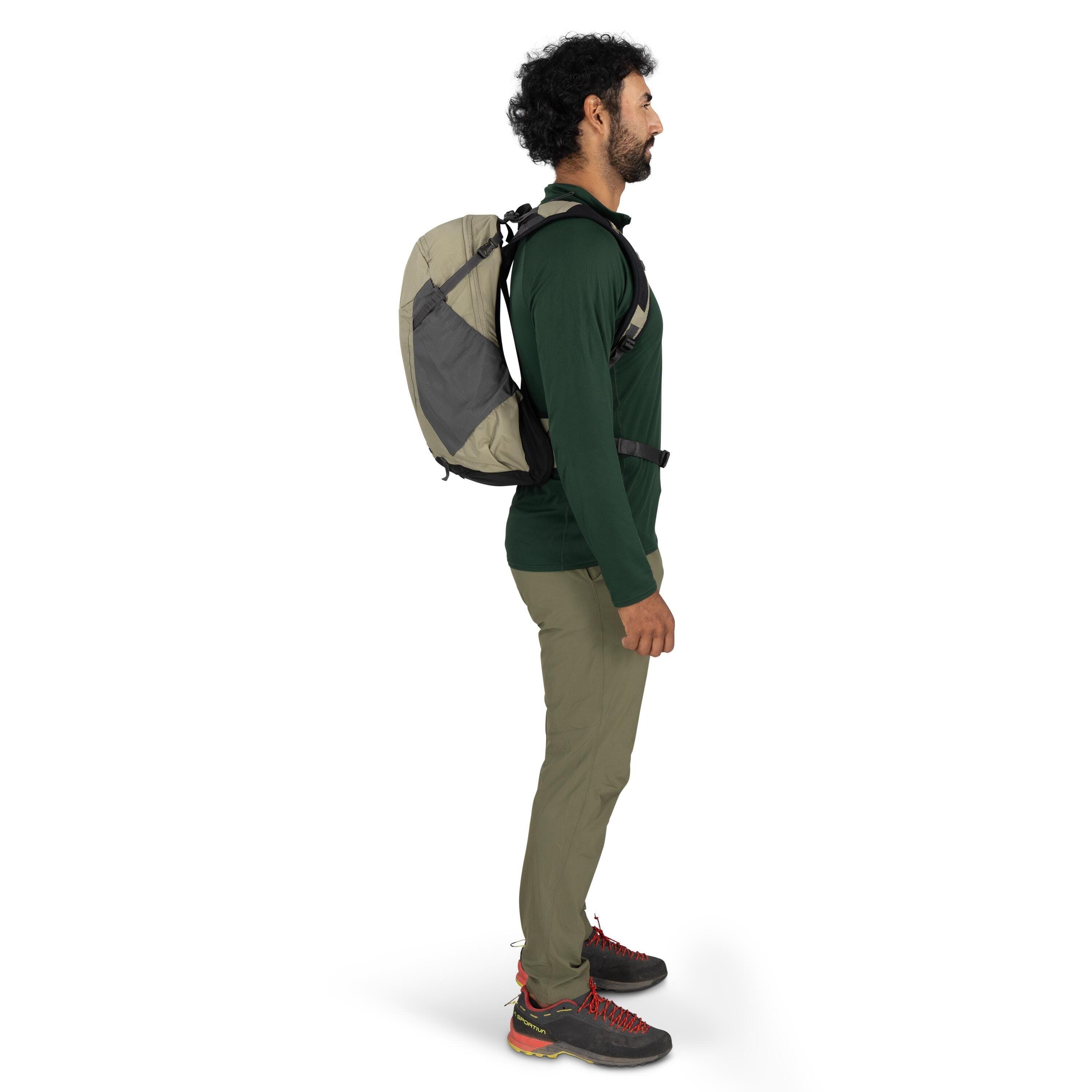 Osprey Hikelite 18 Hiking Backpack 18L in Olive Tan — lifestyle 2