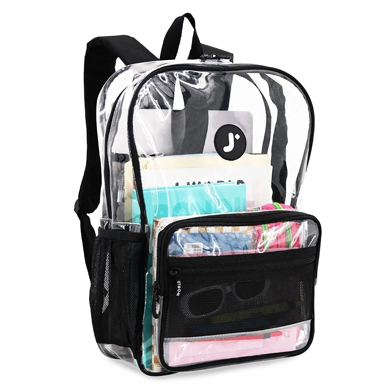 J World Clear Laptop Backpack in Clear — angle view 2 # color_Clear