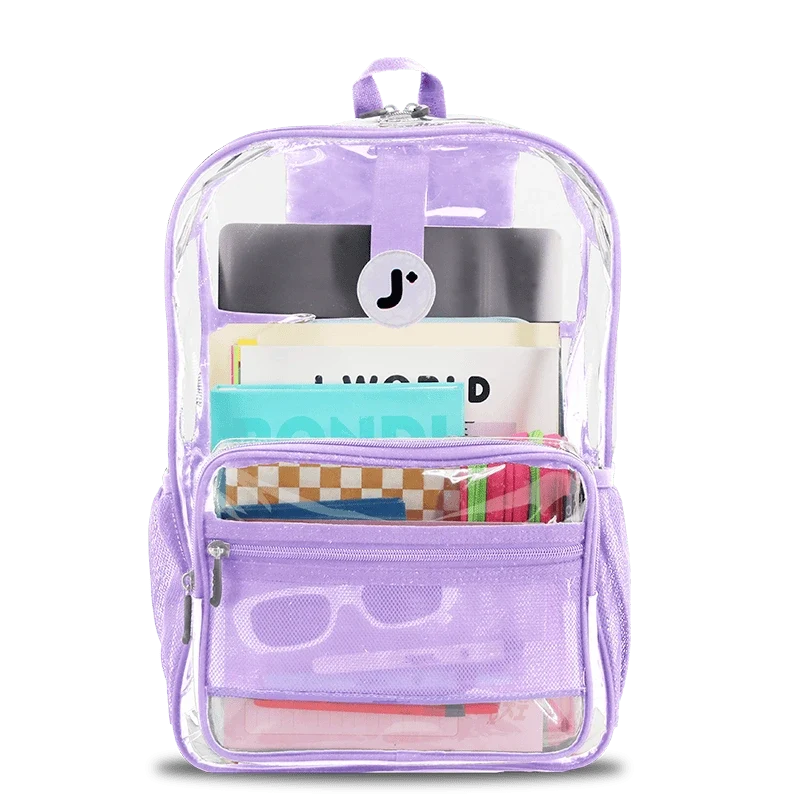 J World Clear Laptop Backpack in Digital Lavender — front view # color_Digital Lavender