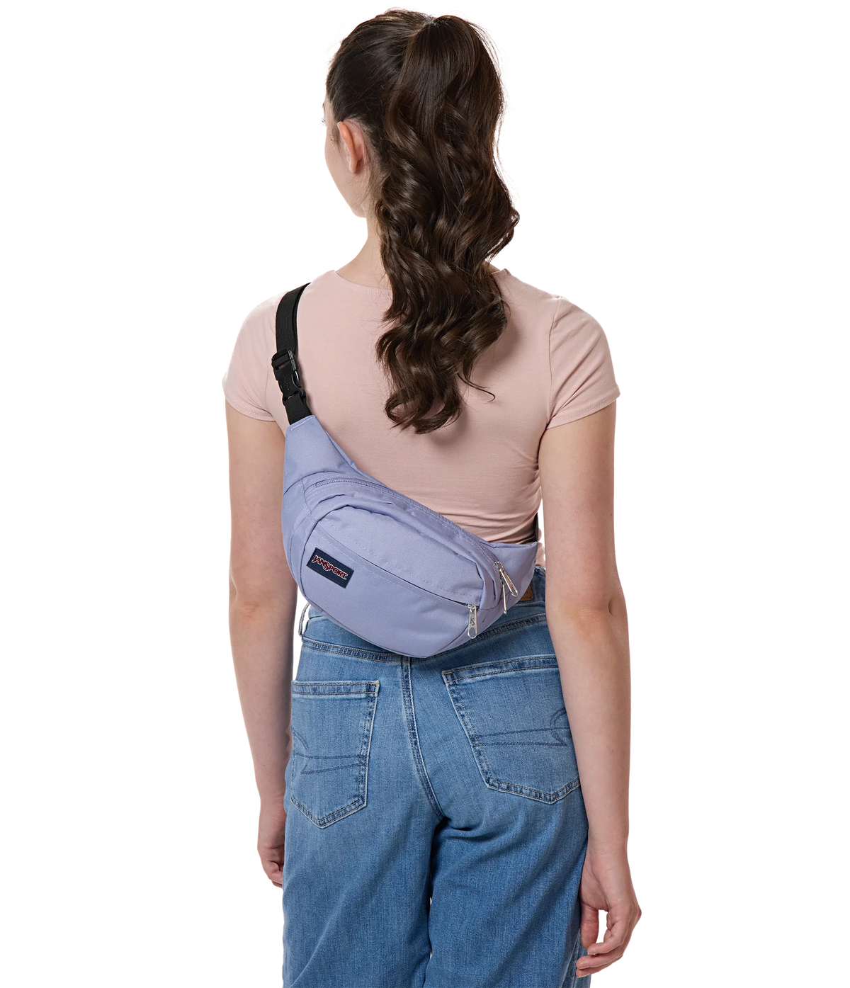 JanSport Fifth Avenue Fanny Pack in Lavender Ash — lifestyle