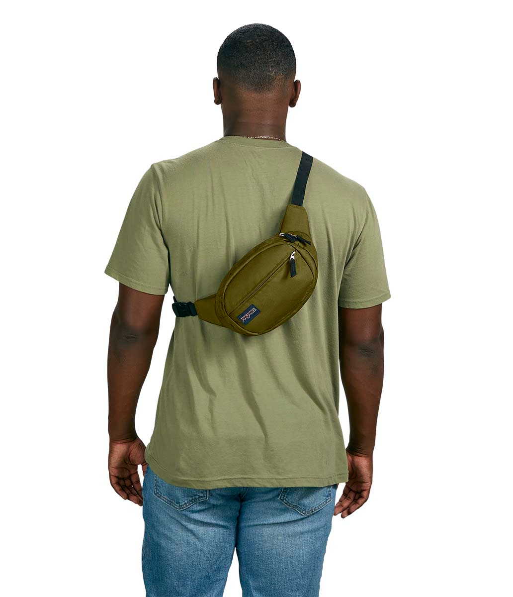 JanSport Fifth Avenue Fanny Pack in Army Green — lifestyle