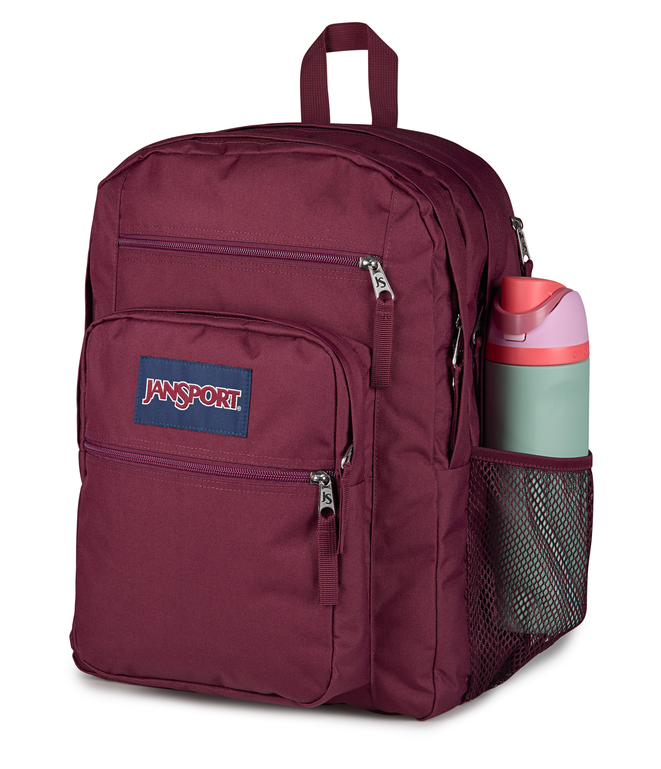 JanSport Big Student Backpack 34L in Cherry Lacquer — detail view # color_Cherry Lacquer