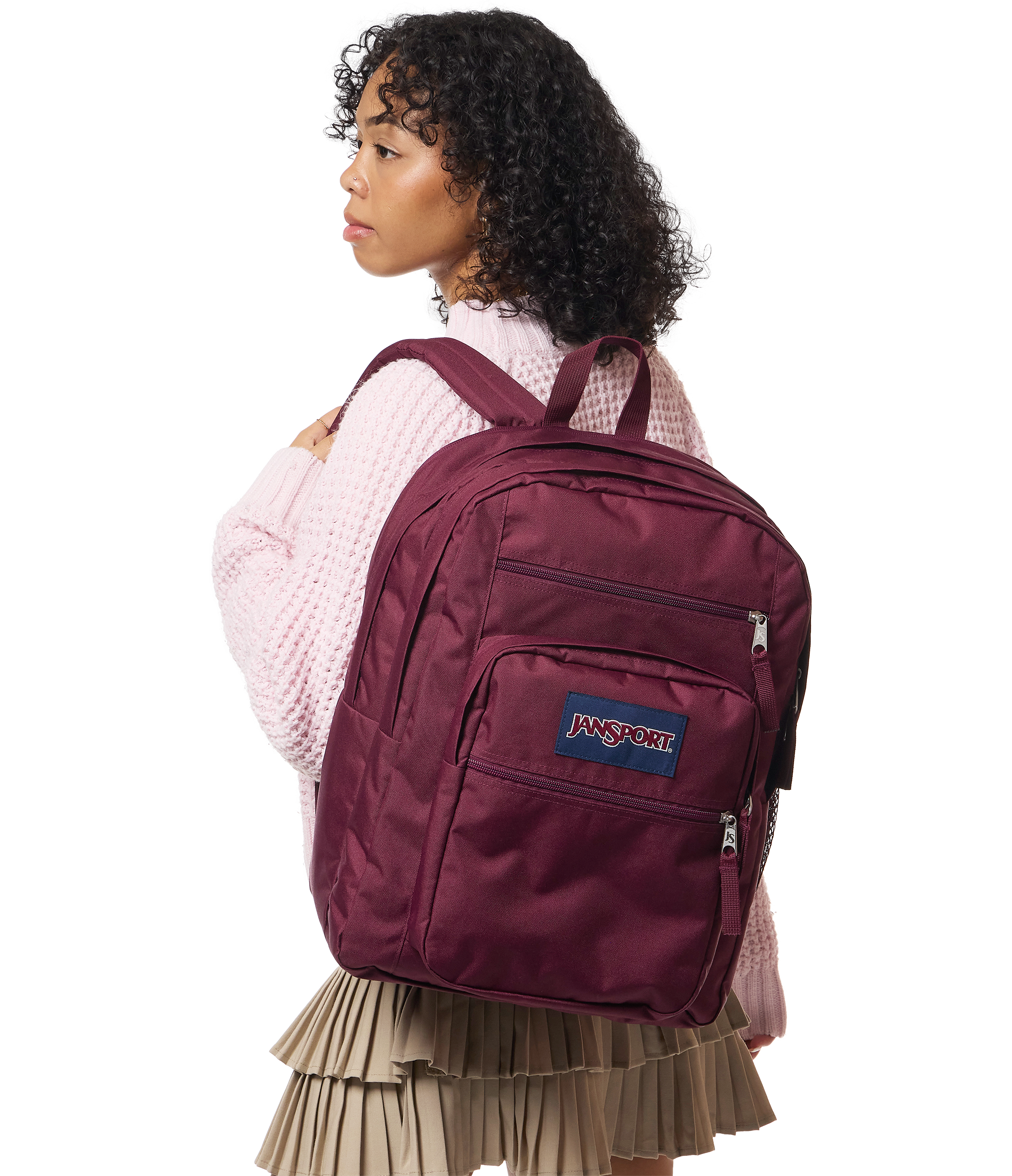 JanSport Big Student Backpack 34L in Cherry Lacquer — lifestyle # color_Cherry Lacquer