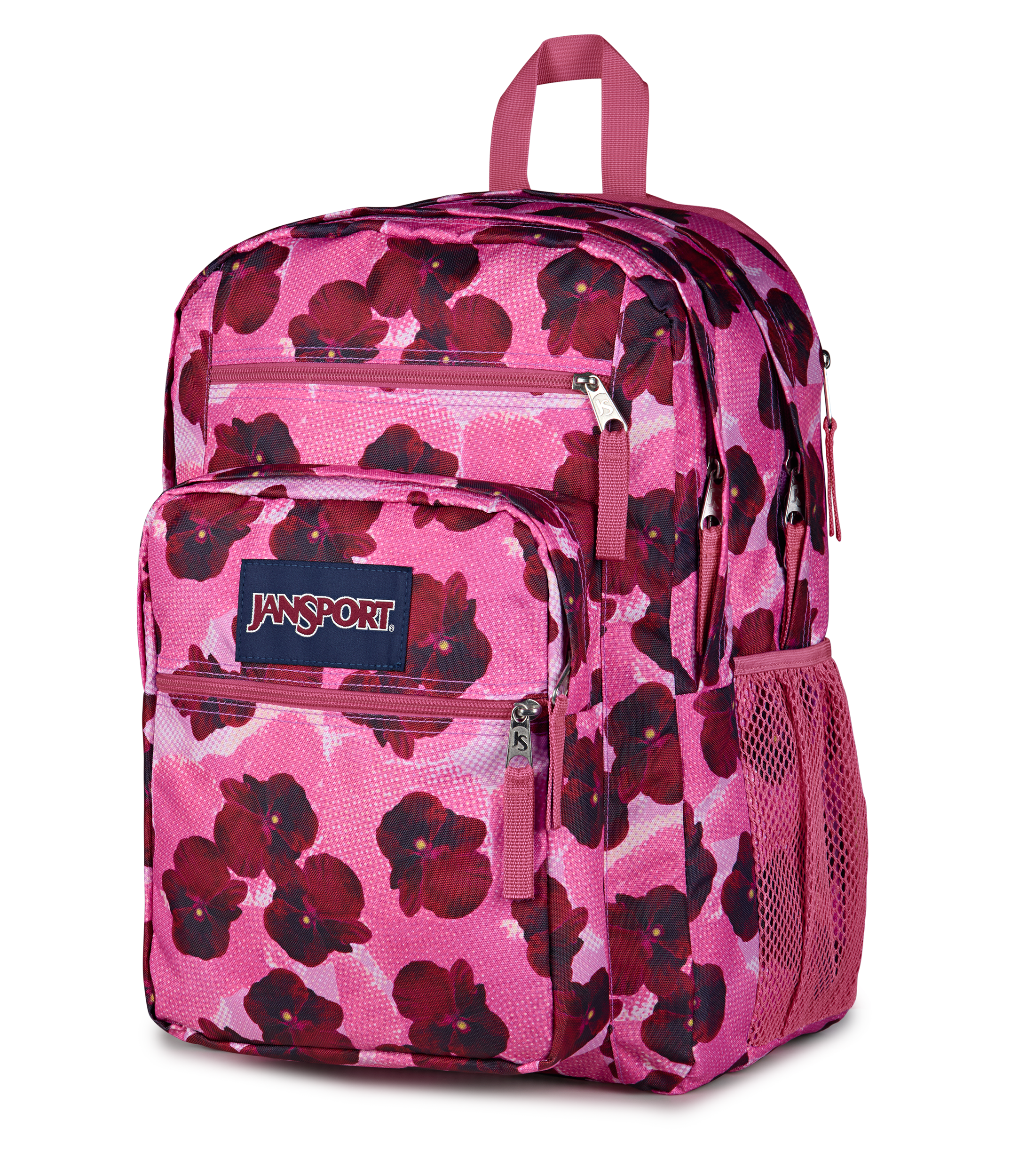 JanSport Big Student Backpack 34L in Pop Art Pansies — angle view 2 # color_Pop Art Pansies