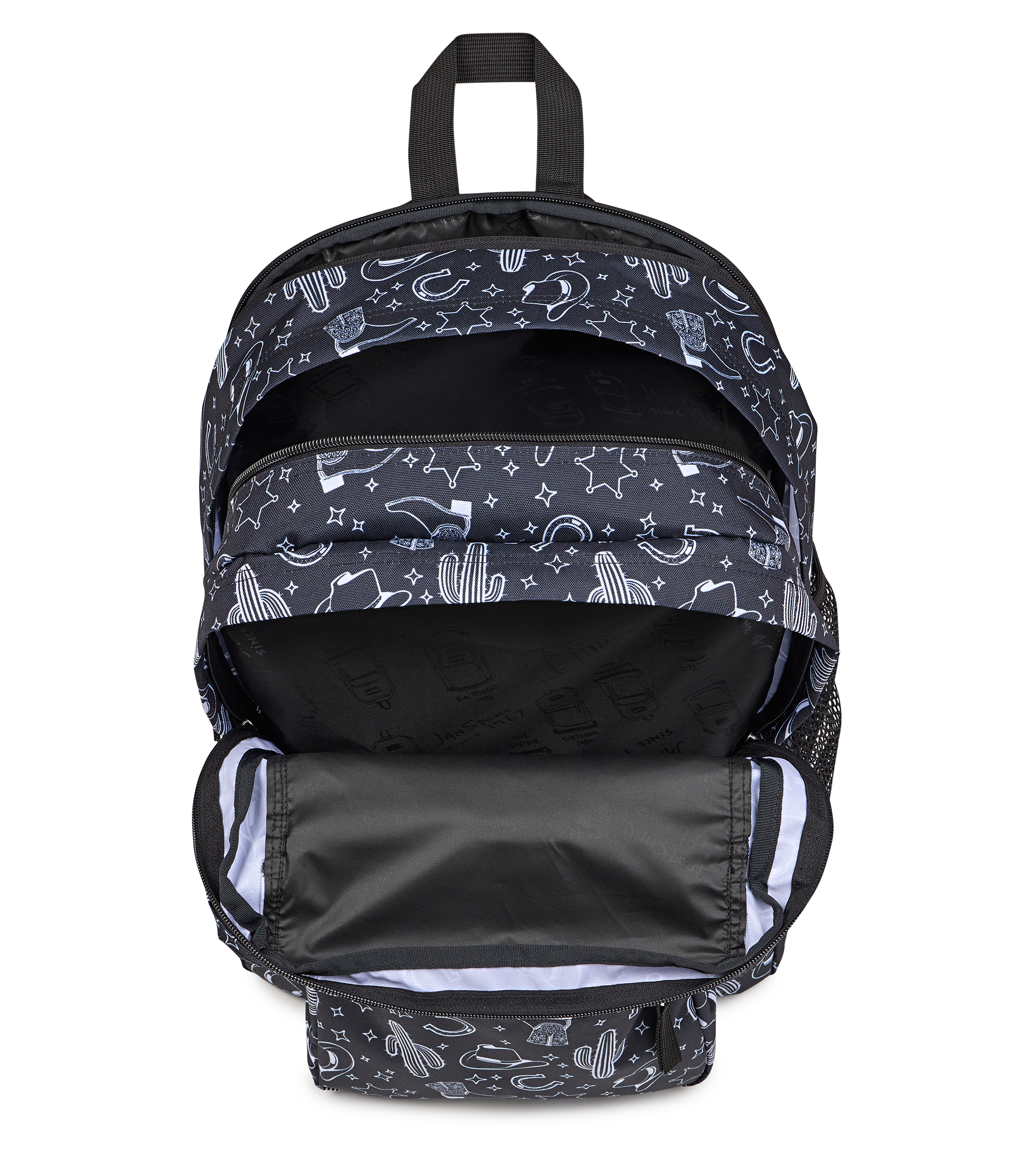 JanSport Big Student Backpack 34L in Wild West Escape — interior view # color_Wild West Escape