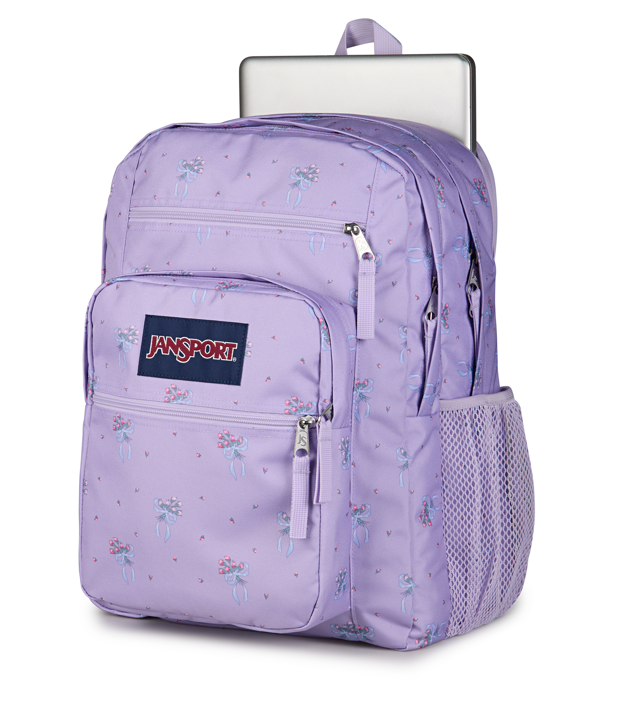 JanSport Big Student Backpack 34L in Pastel Petals Lilac — detail view 2 # color_Pastel Petals Lilac