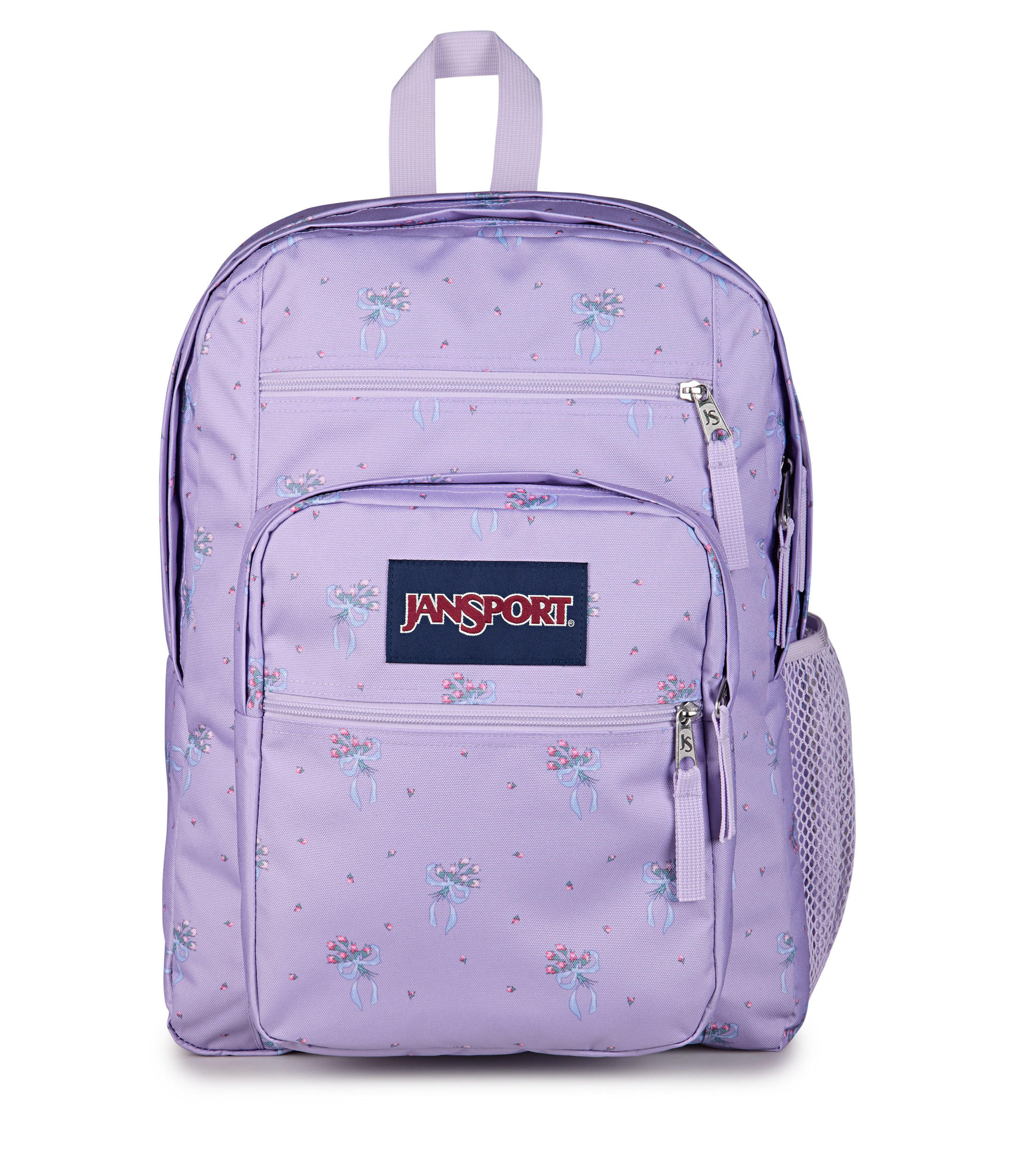 JanSport Big Student Backpack 34L in Pastel Petals Lilac — front view # color_Pastel Petals Lilac