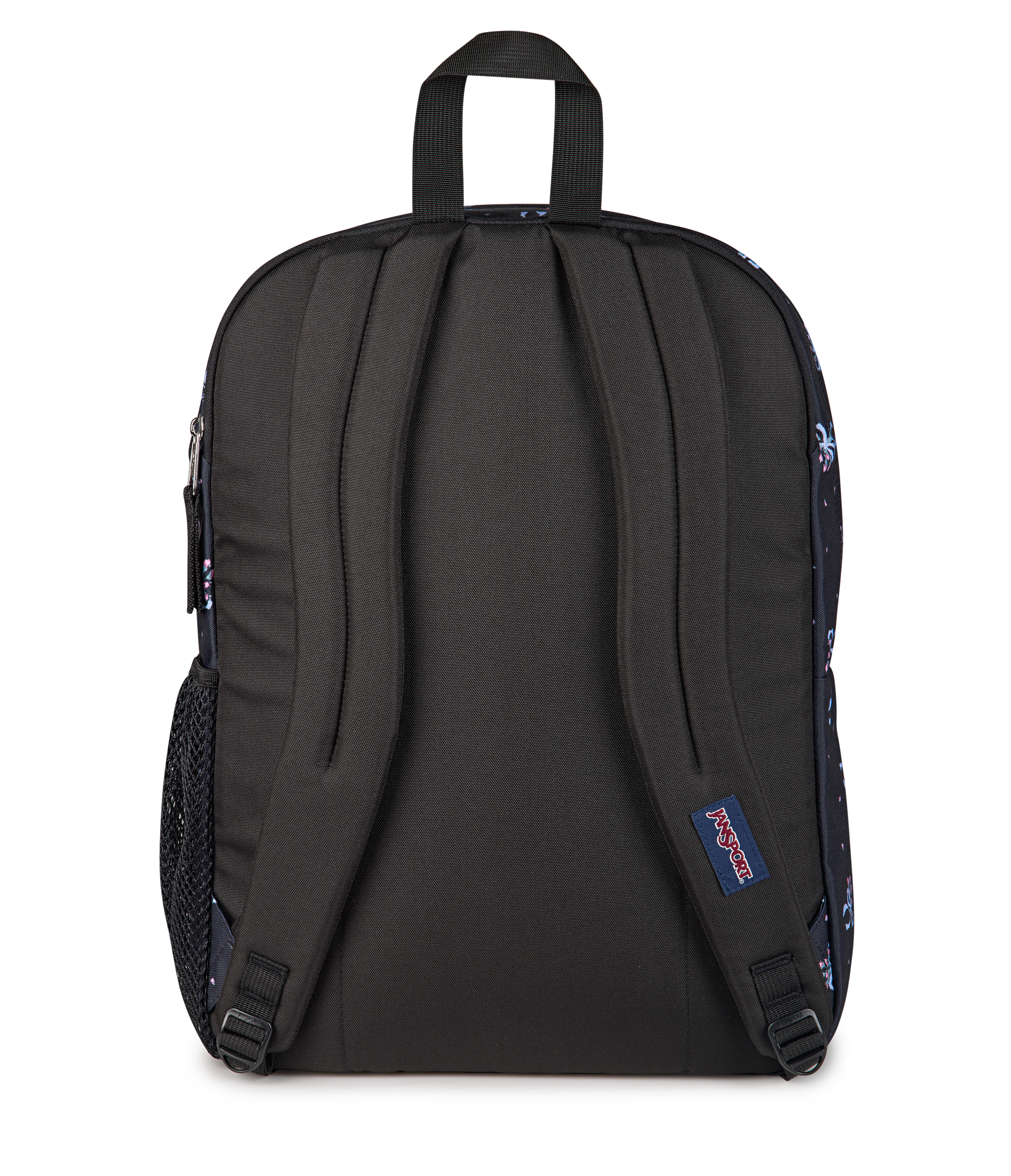 JanSport Big Student Backpack 34L in Pastel Petals Black — back view # color_Pastel Petals Black
