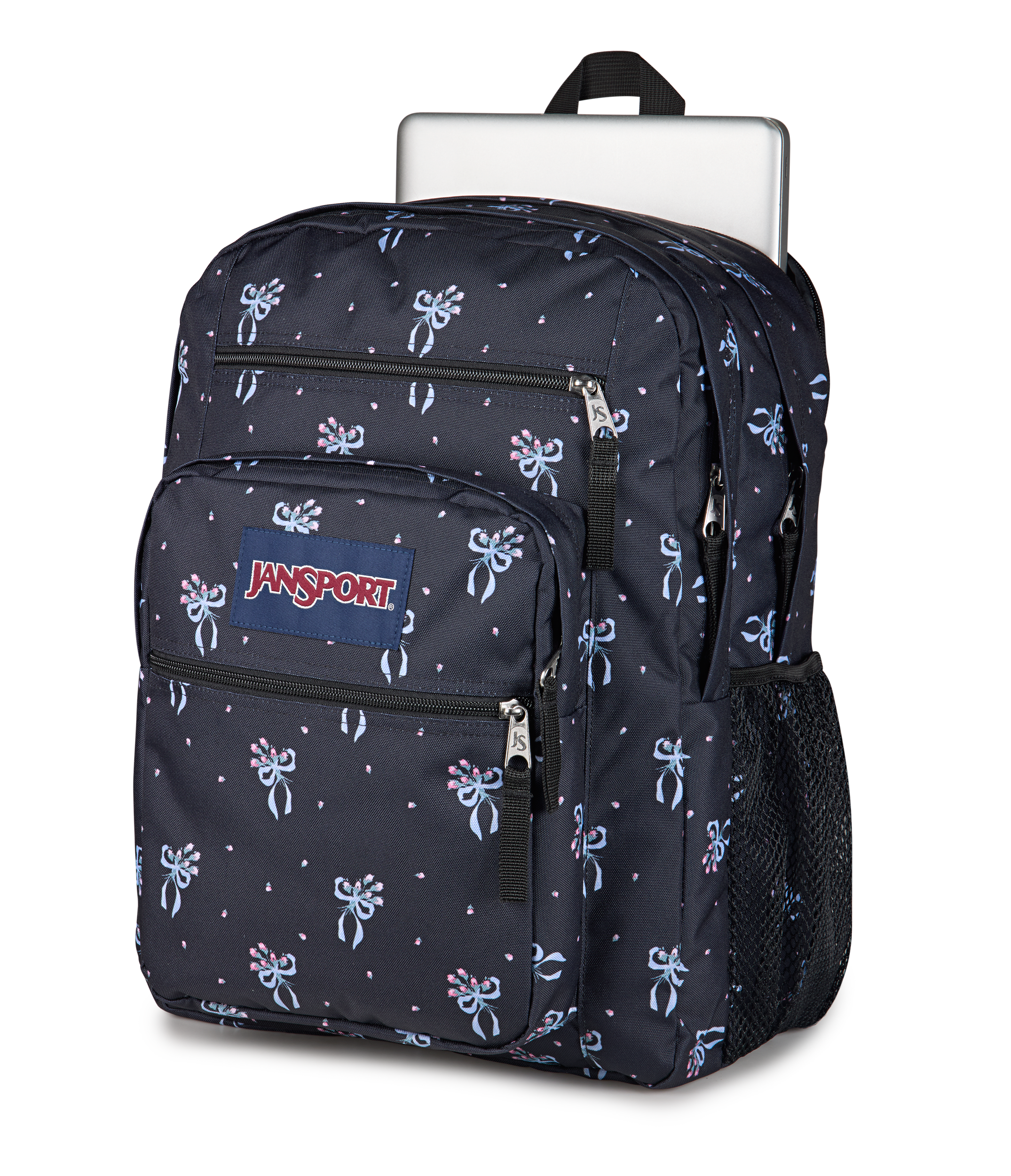 JanSport Big Student Backpack 34L in Pastel Petals Black — detail view 2 # color_Pastel Petals Black