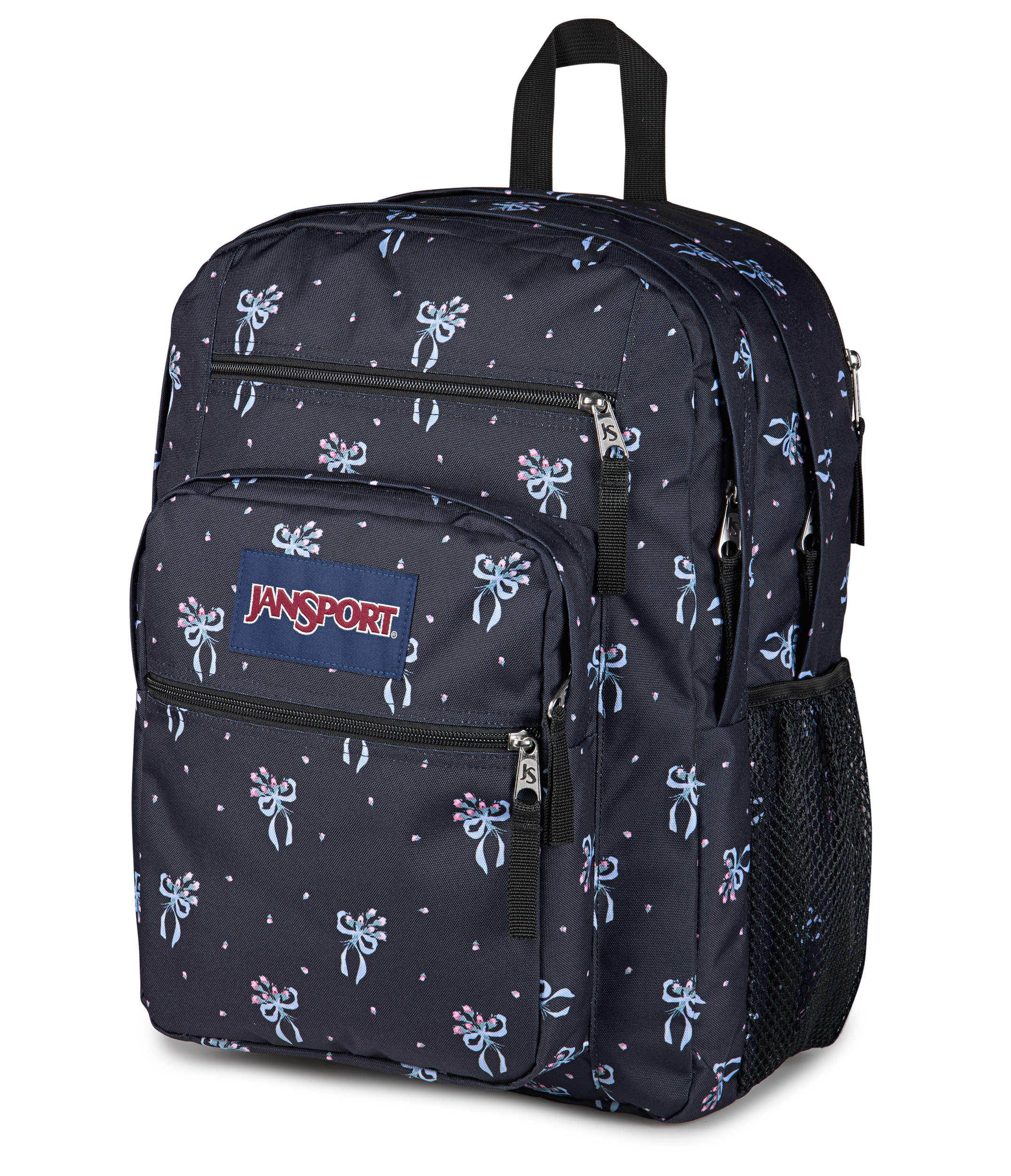JanSport Big Student Backpack 34L in Pastel Petals Black — angle view 2 # color_Pastel Petals Black