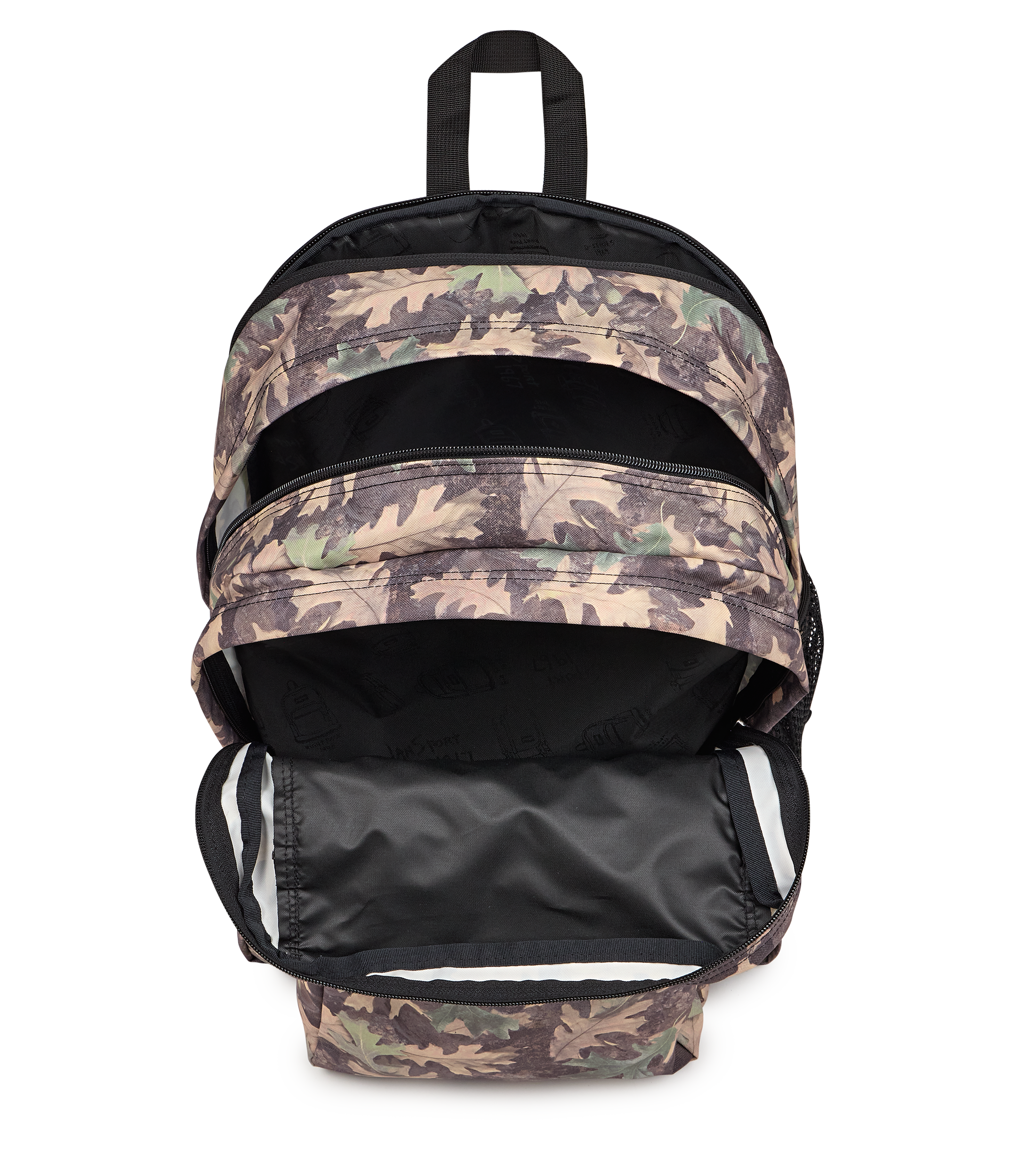 JanSport Big Student Backpack 34L in Woodland Camo — interior view # color_Woodland Camo