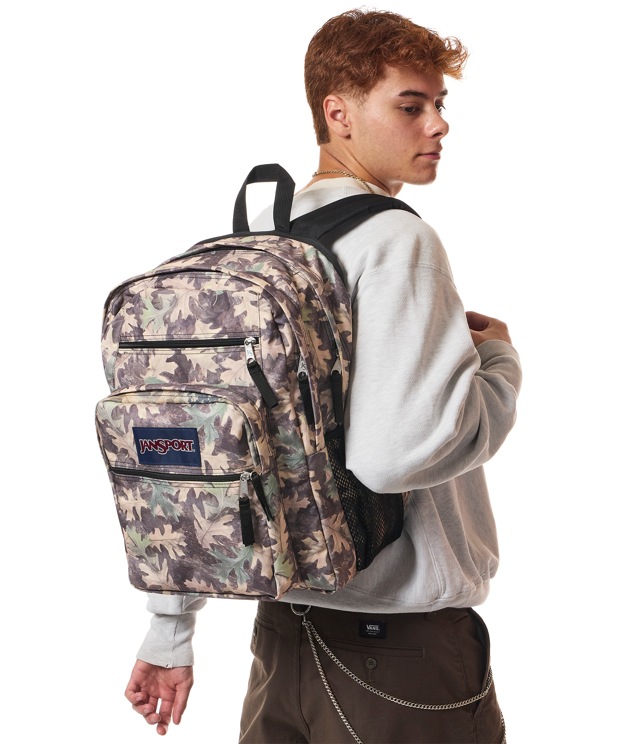 JanSport Big Student Backpack 34L in Woodland Camo — lifestyle # color_Woodland Camo