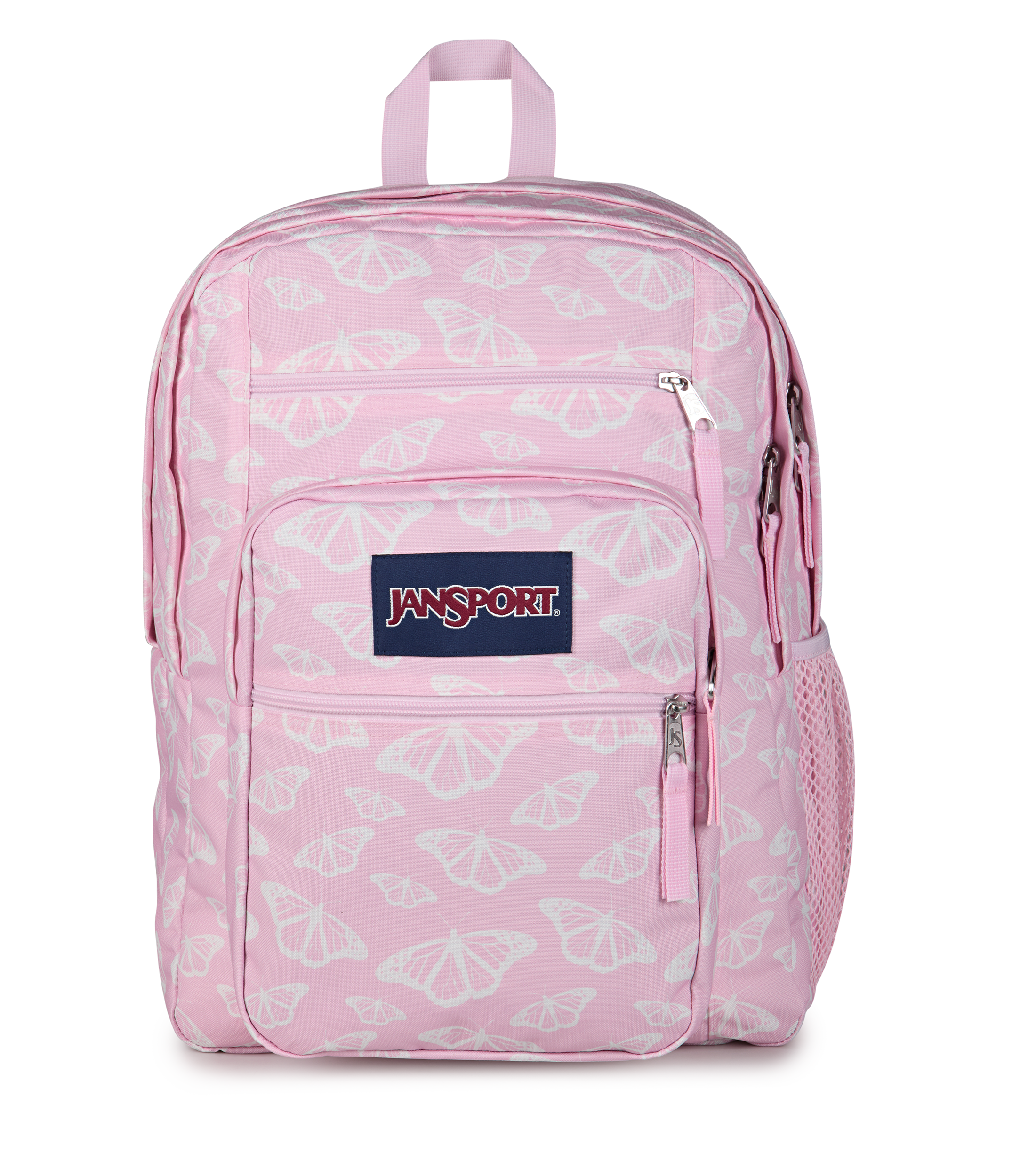 JanSport Big Student Backpack 34L in Flutter By Pink — front view # color_Flutter By Pink