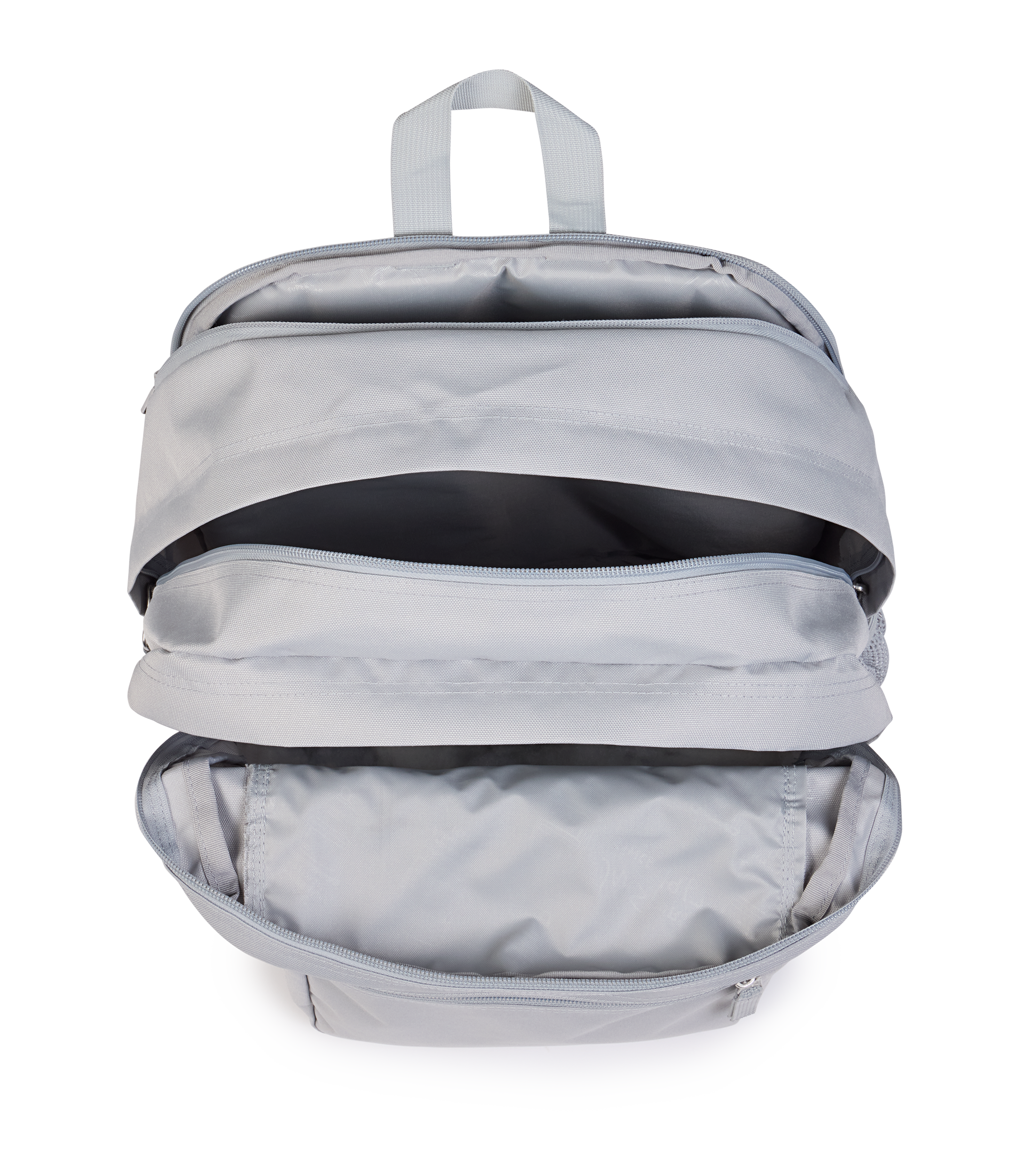JanSport Big Student Backpack 34L in Grounded Grey — interior view # color_Grounded Grey