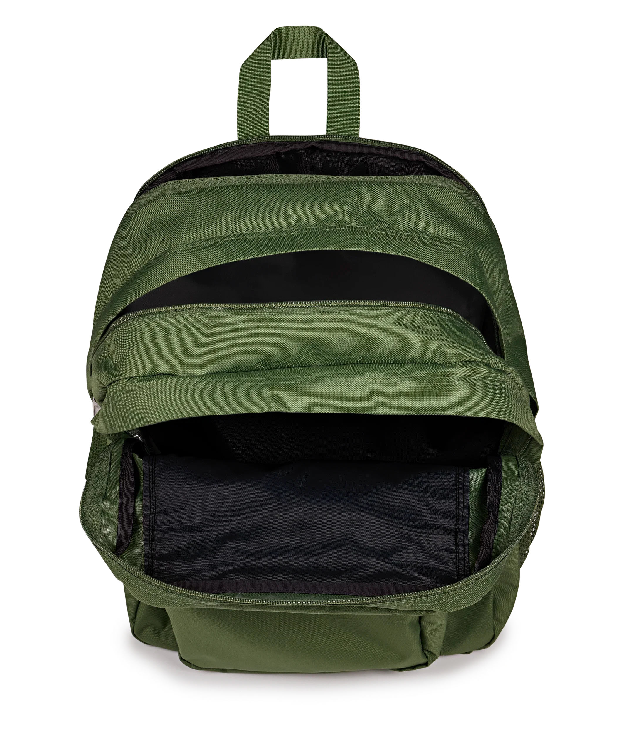 JanSport Big Student Backpack 34L in Cargo Green — interior view # color_Cargo Green