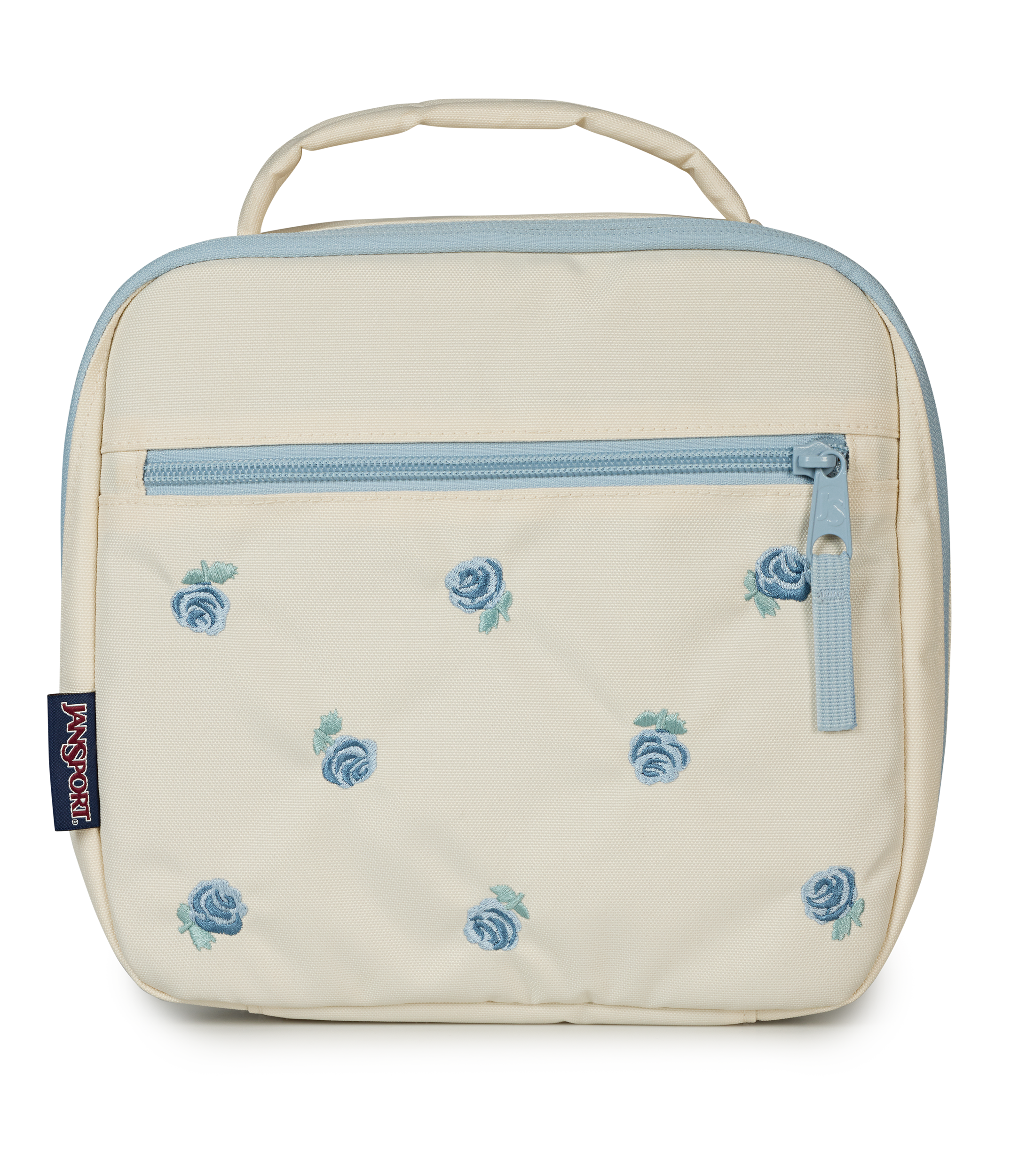 JanSport Lunch Break FX in Just A Rose Embroidery Moon Flower — front view # color_Just A Rose Embroidery Moon Flower