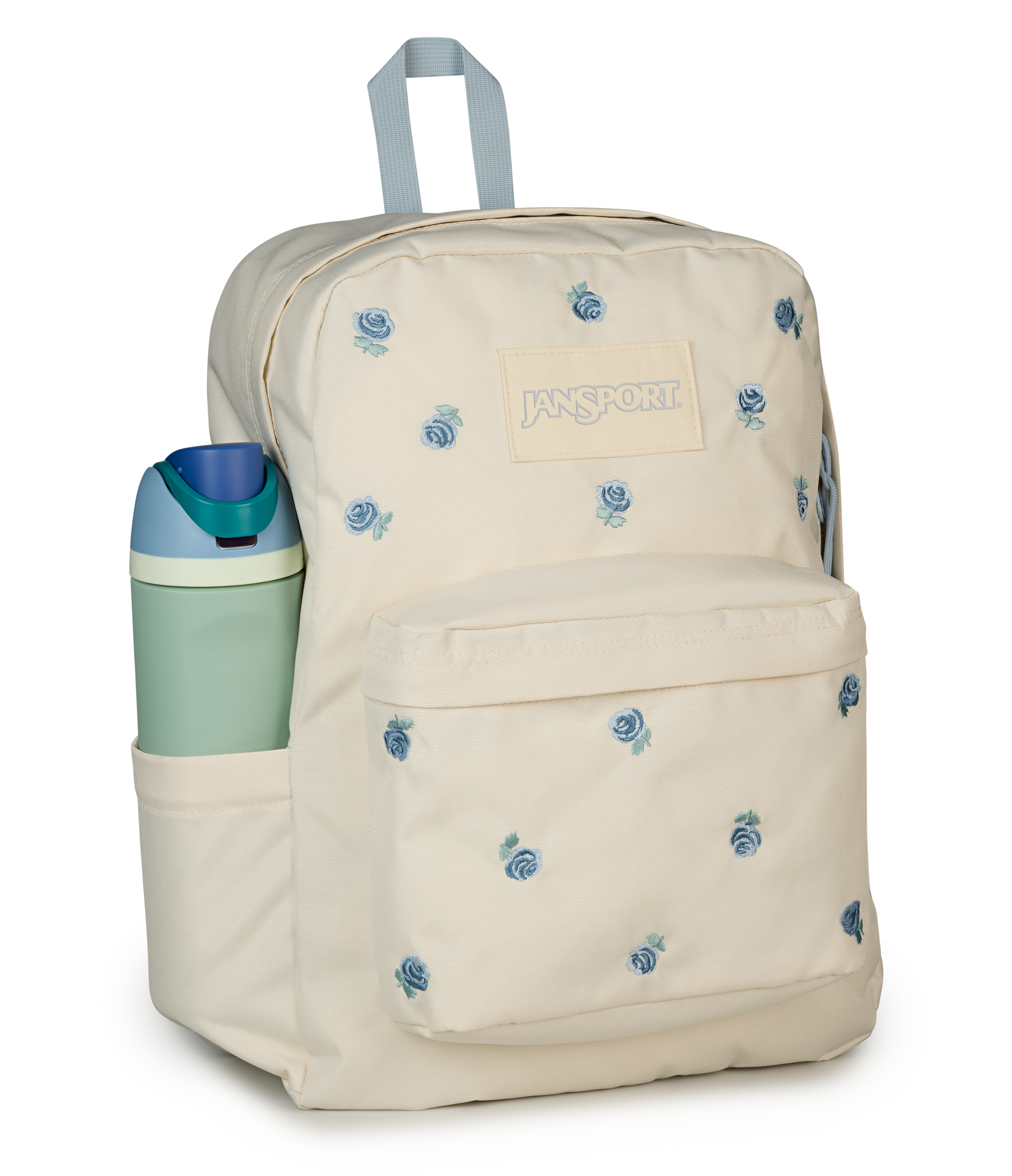 JanSport Superbreak Plus FX in Just A Rose Embroidery Moon Flower — detail view