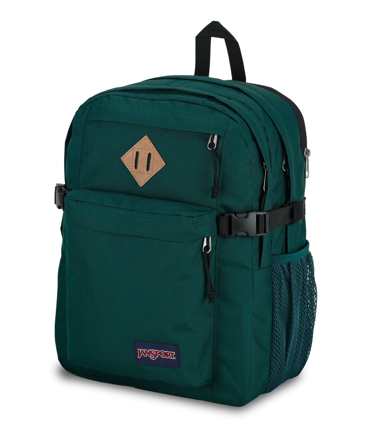 JanSport Main Campus Iconic Style in Deep Juniper — angle view