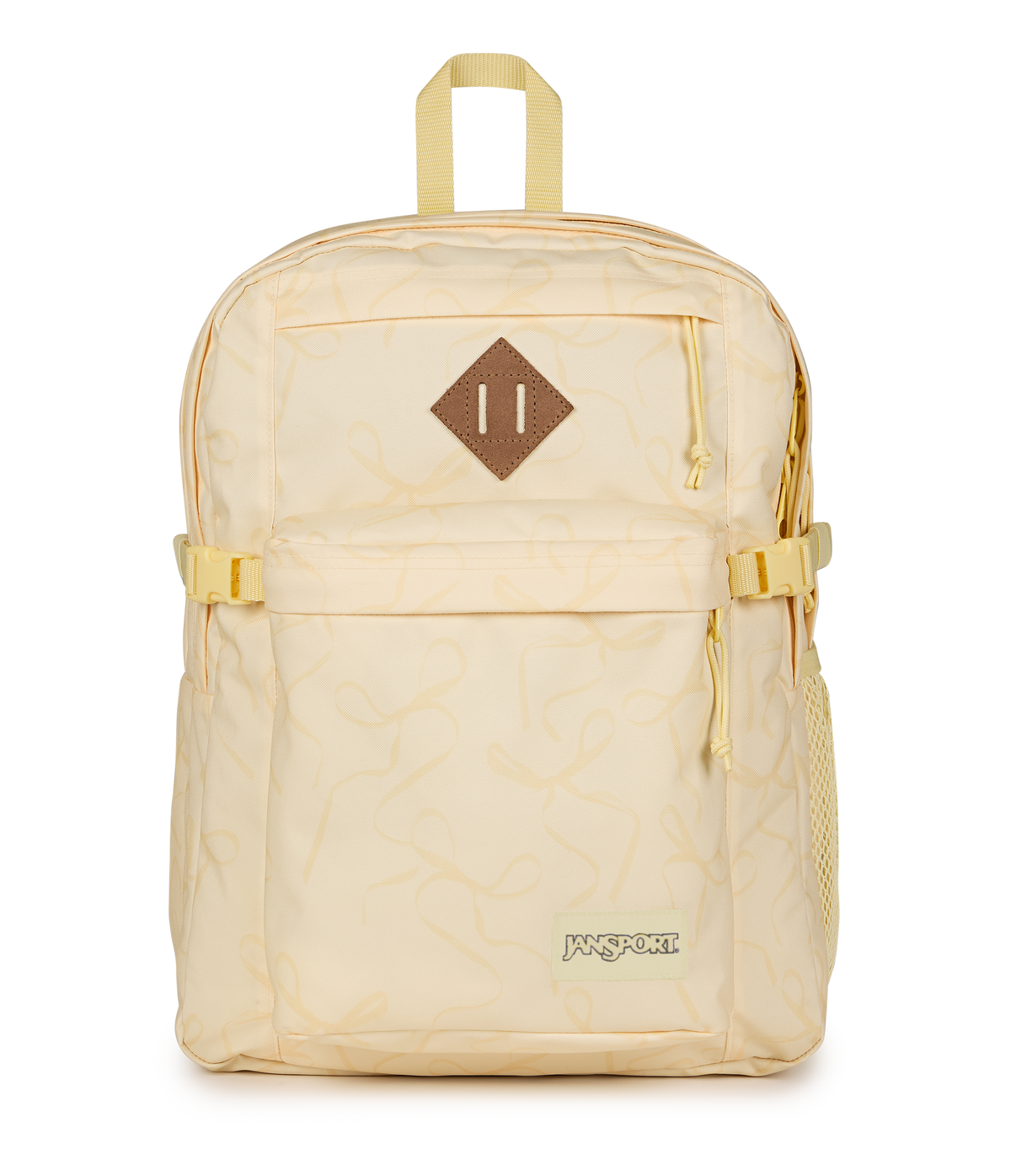 JanSport Main Campus Iconic Style in Rows of Bows Lemon Ice — front view # color_Rows of Bows Lemon Ice