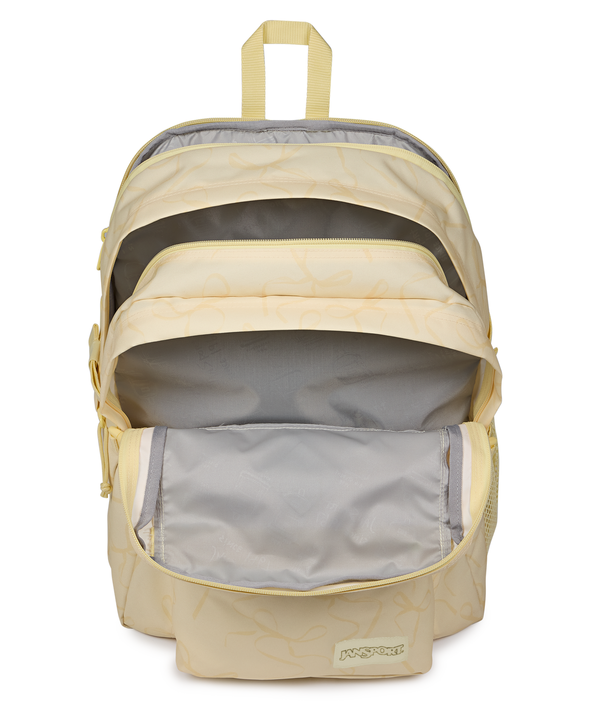 JanSport Main Campus Iconic Style in Rows of Bows Lemon Ice — interior view
