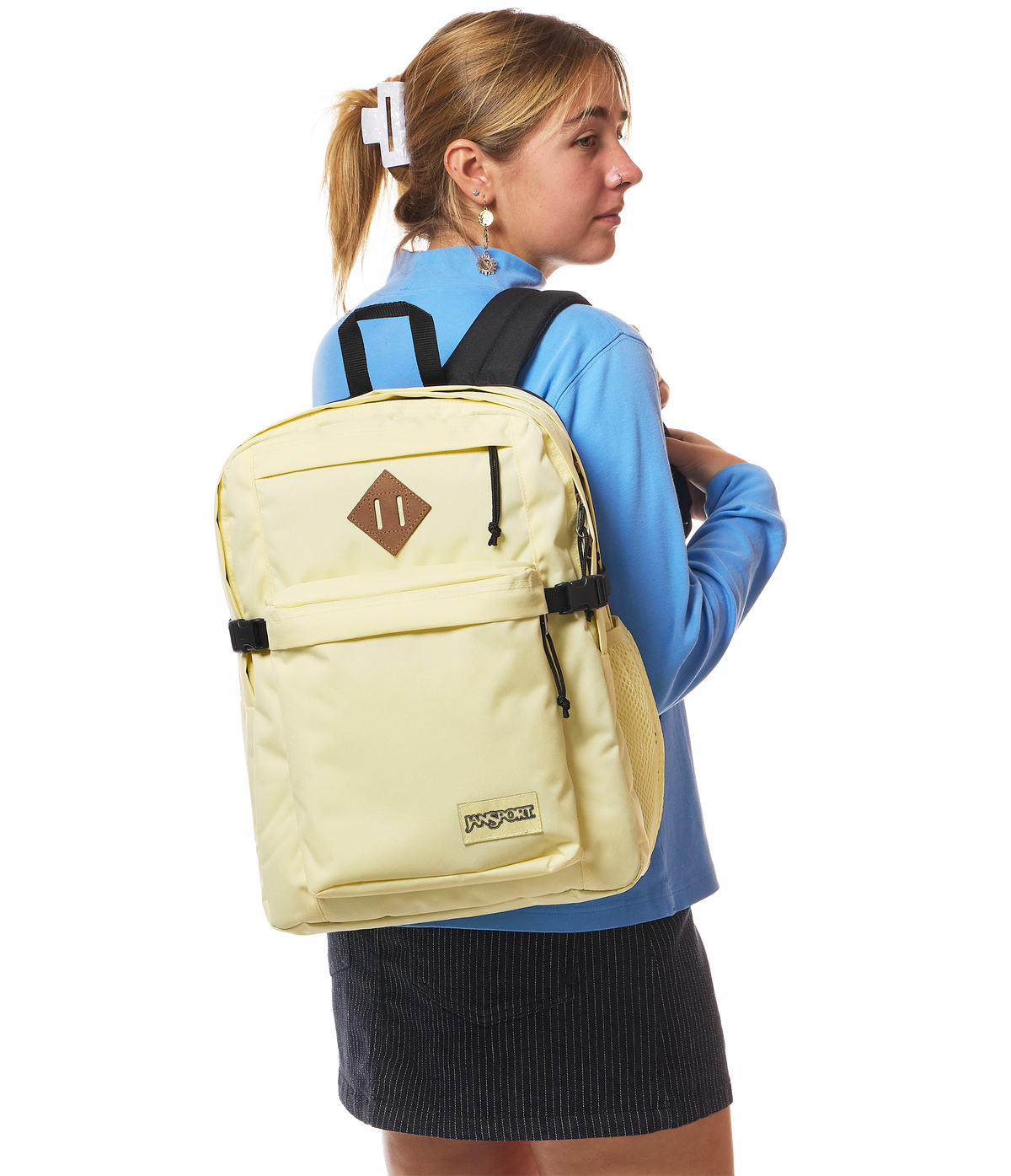 JanSport Main Campus Iconic Style in Lemon Ice — lifestyle