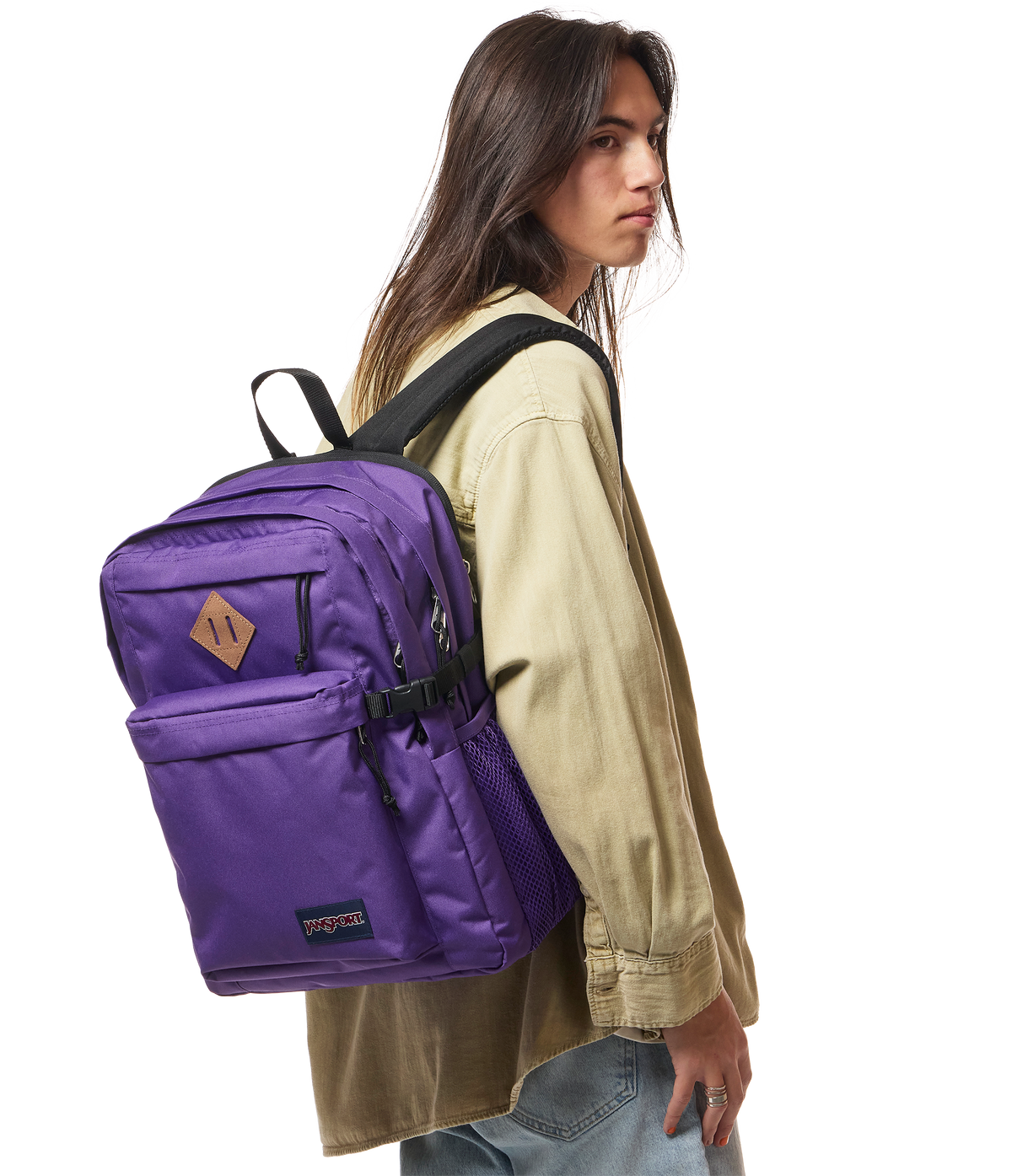 JanSport Main Campus Iconic Style in Grape Jelly — lifestyle