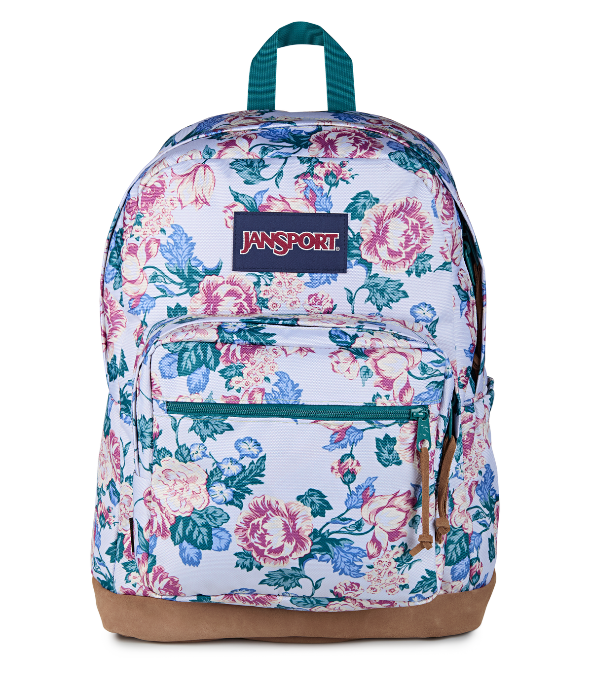 Jansport Right Pack Backpack Iconic Style in Rustic Roses Moon Flower — front view # color_Rustic Roses Moon Flower