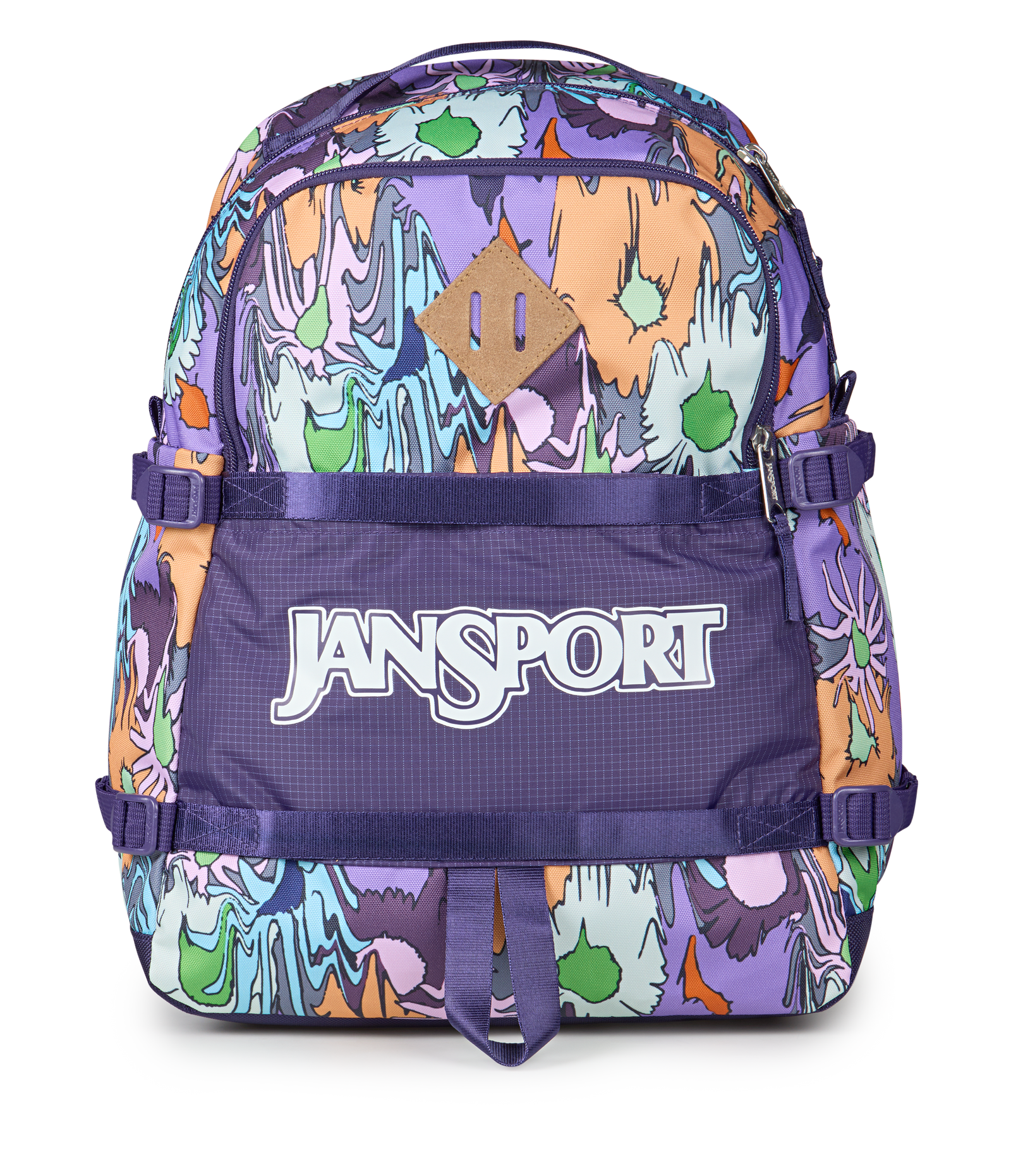 Jansport Small Seattle Pack Retro Series in Melted Blooms Yellow — front view # color_Melted Blooms Yellow