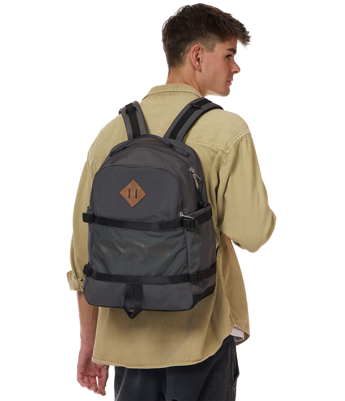 Jansport Small Seattle Pack Retro Series in Smokey Grit — lifestyle