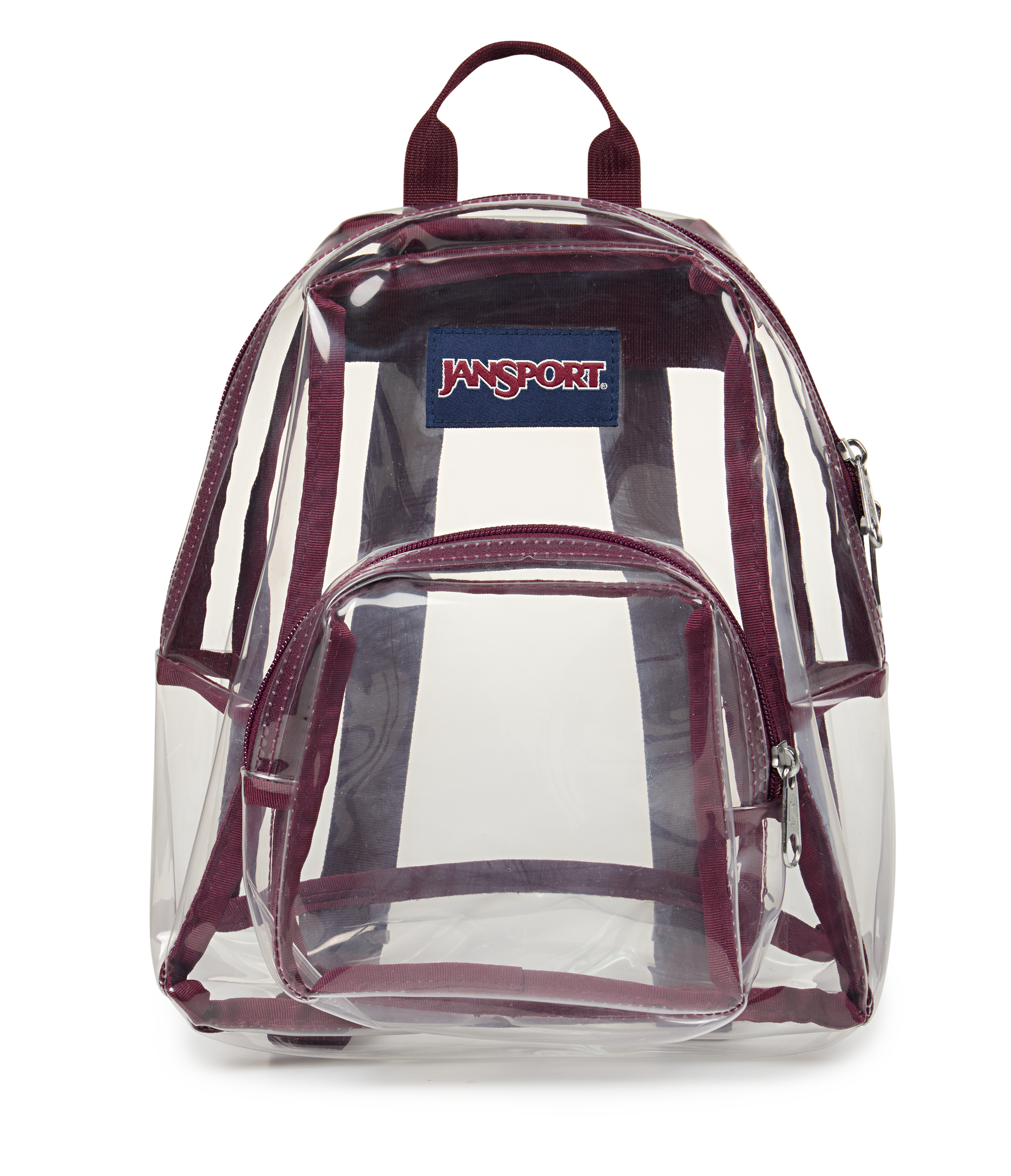 JanSport Clear Mini Pack in Cherry Lacquer — front view