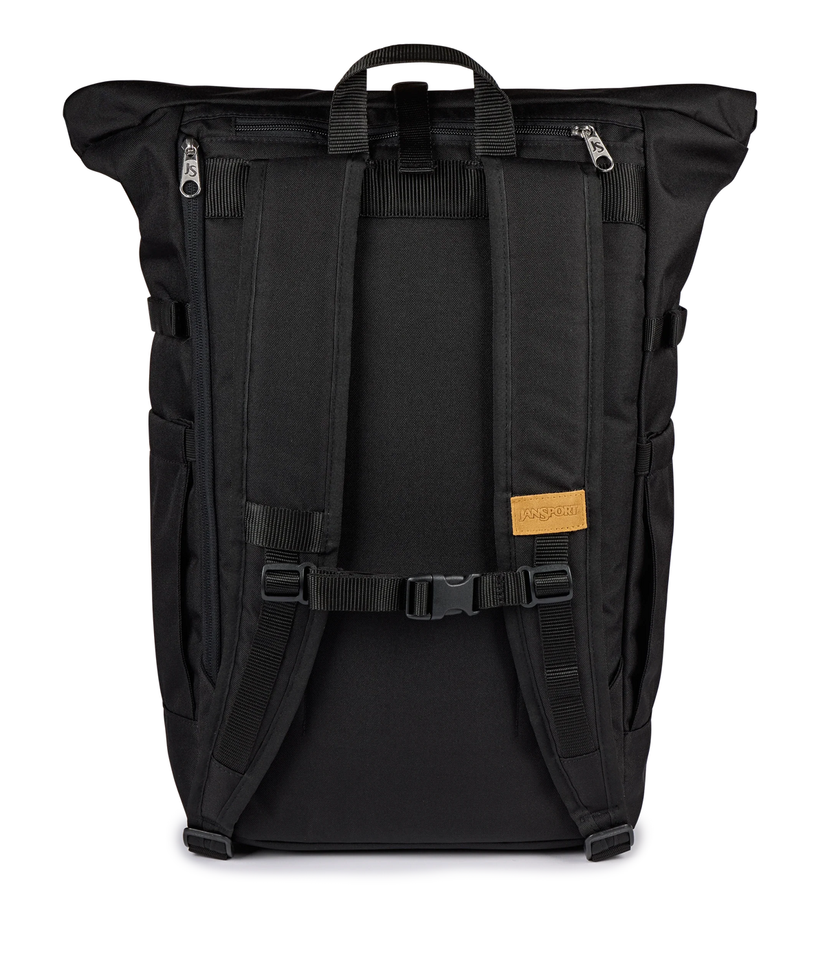 JanSport Hatchet Rolltop Backpack in Black — back view