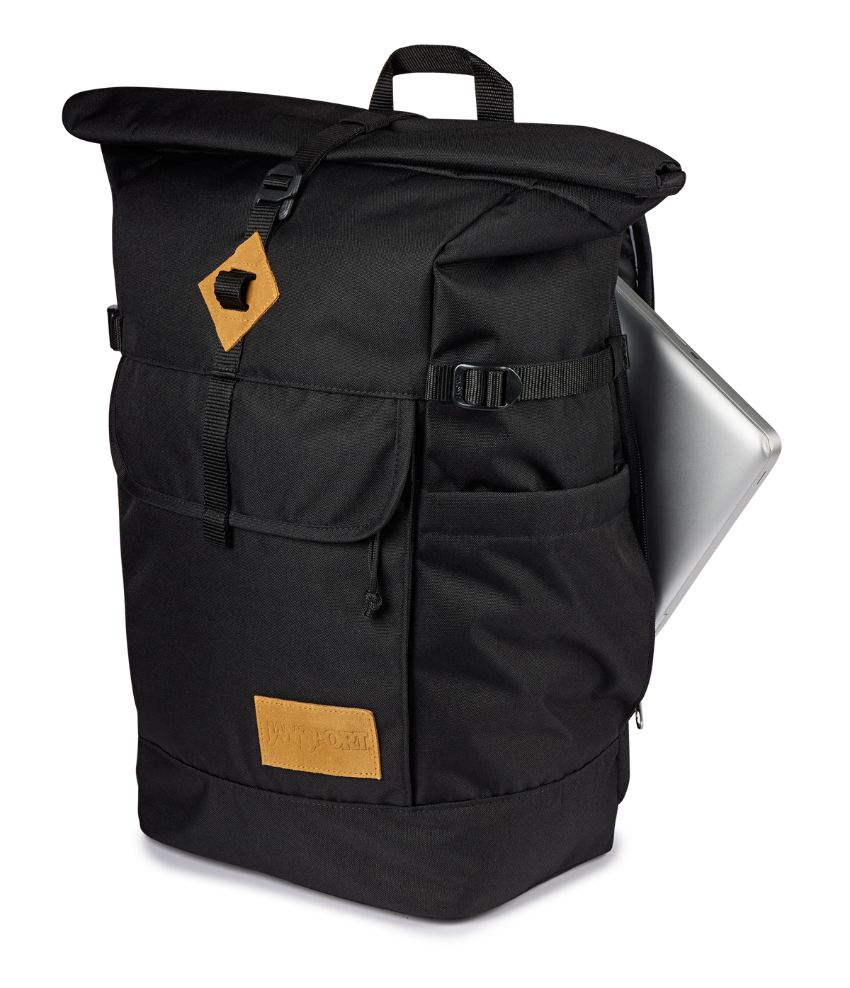 JanSport Hatchet Rolltop Backpack in Black — detail view
