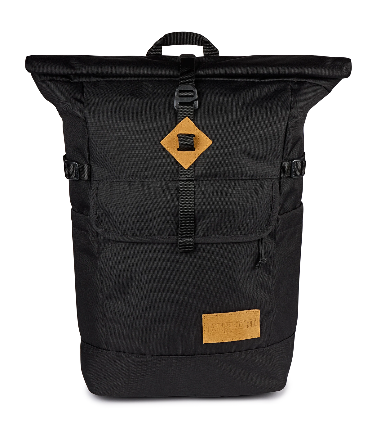 JanSport Hatchet Rolltop Backpack in Black — front view