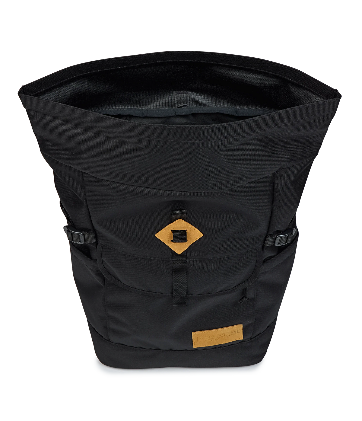 JanSport Hatchet Rolltop Backpack in Black — interior view