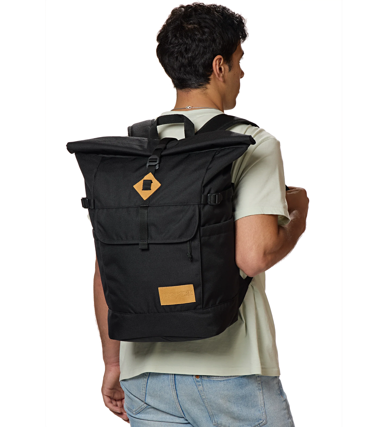 JanSport Hatchet Rolltop Backpack in Black — lifestyle