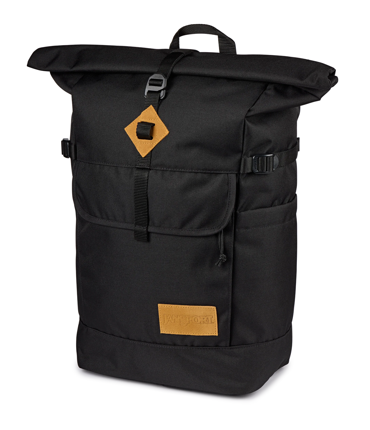 JanSport Hatchet Rolltop Backpack in Black — side view