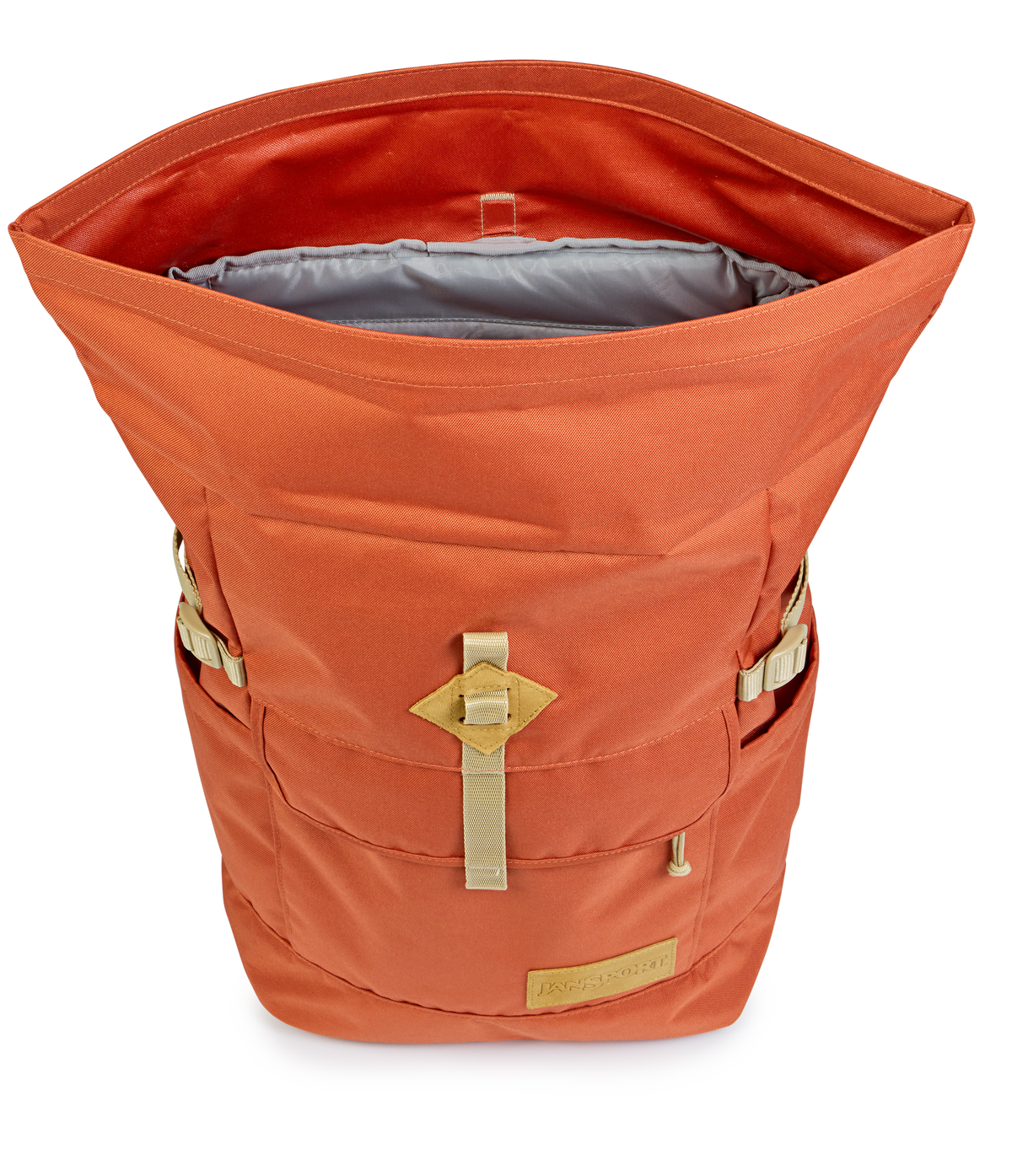 JanSport Hatchet Rolltop Backpack in Dune Red — interior view