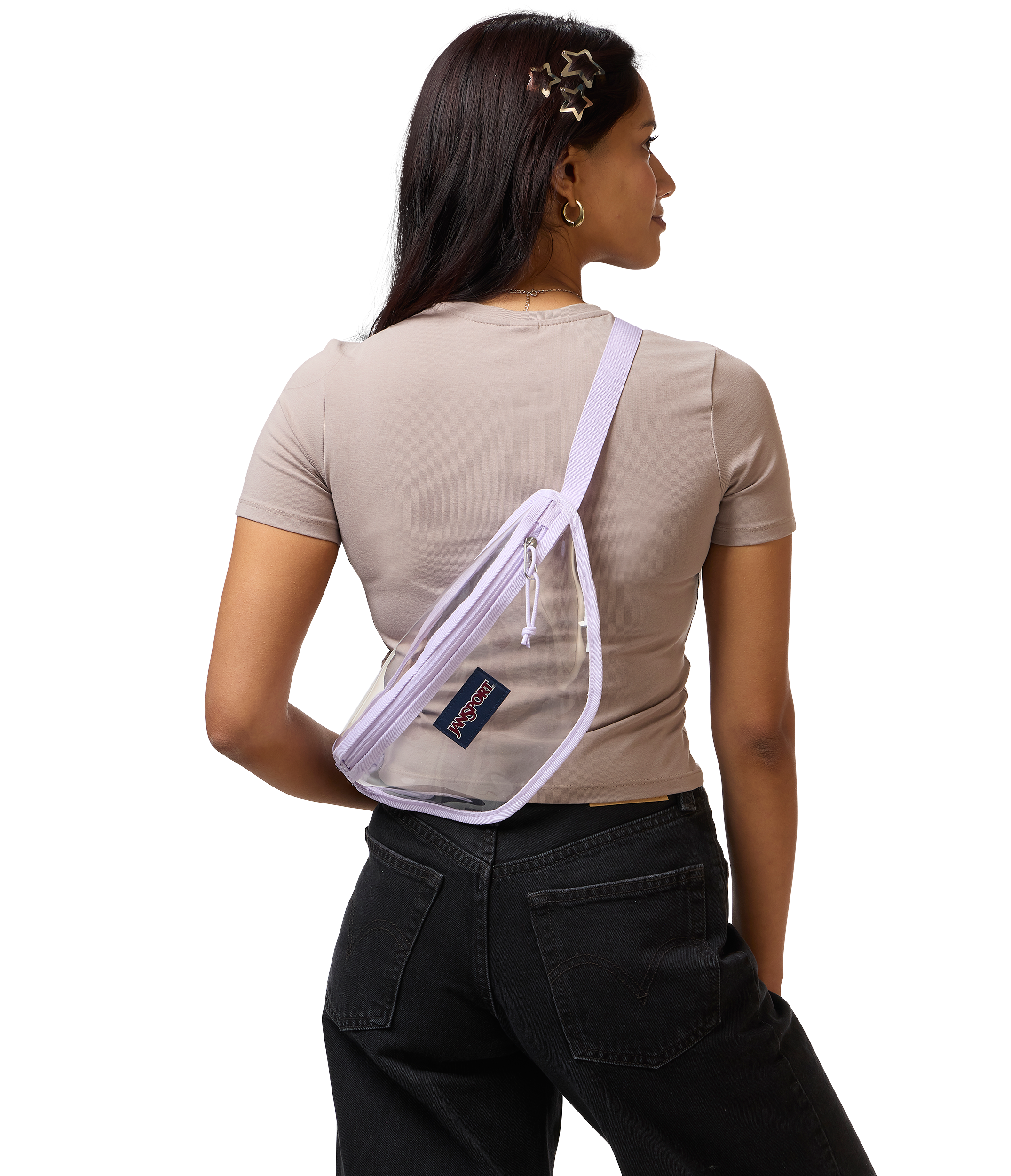 JanSport Clear Waistpack in Pastel Lilac — angle view 2