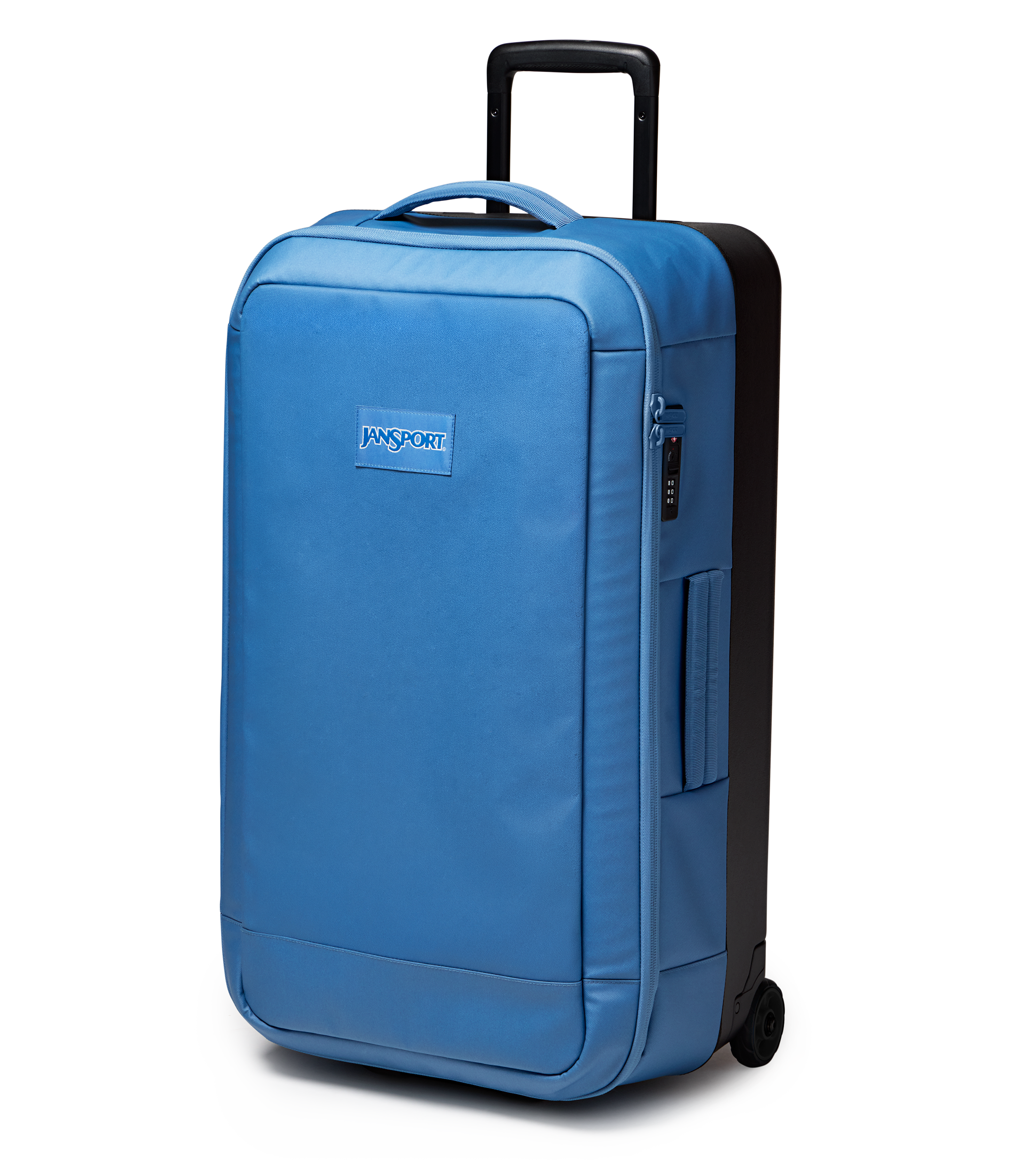JanSport Good Latitude Wheeled Duffel in Elemental Blue — angle view 3