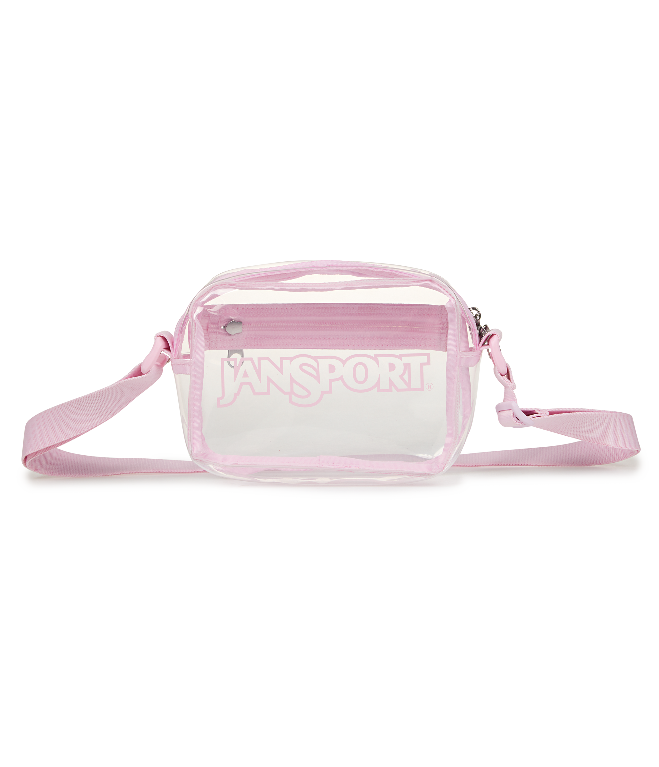 JanSport Clear Crossbody in Pink Ice — front view
