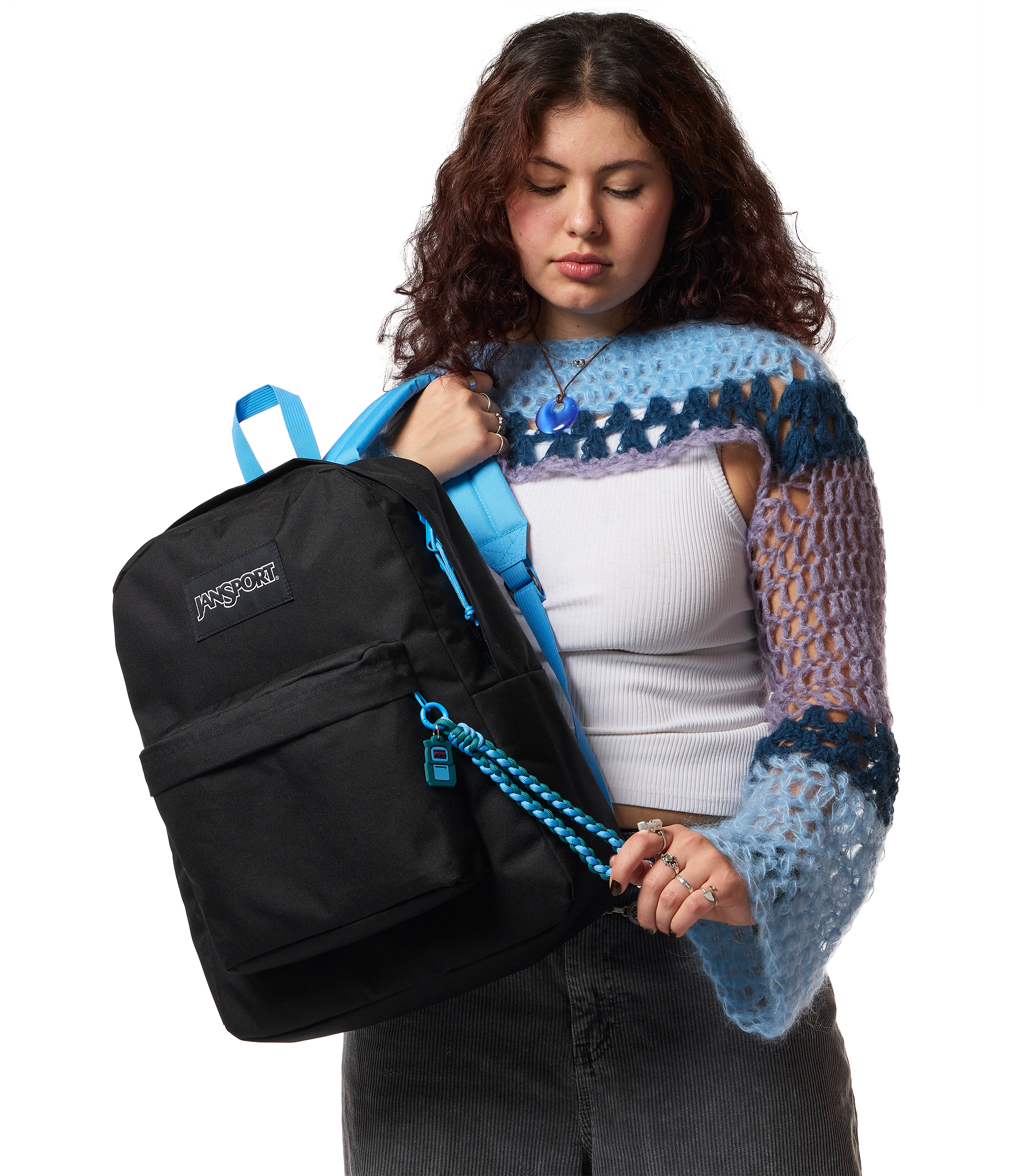 JanSport Superbreak Plus Charmed in Charmed Black — angle view 2