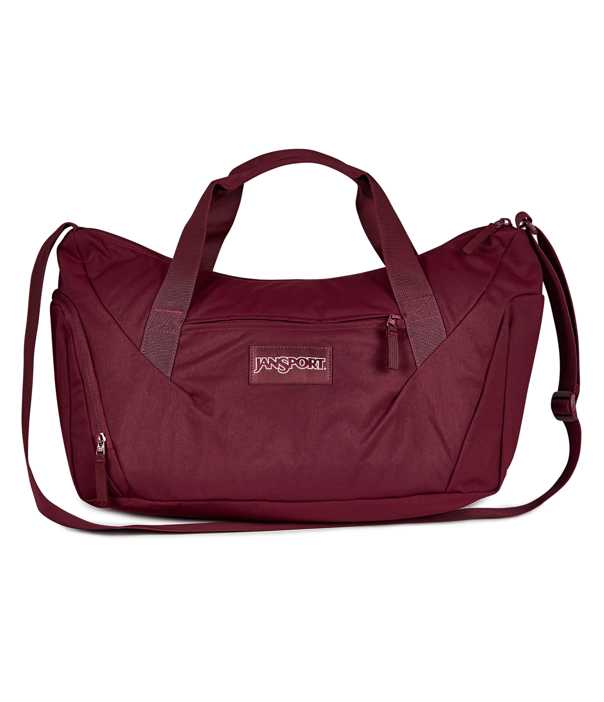 JanSport Recharge Gym Bag Medium in Cherry Lacquer — front view # color_Cherry Lacquer