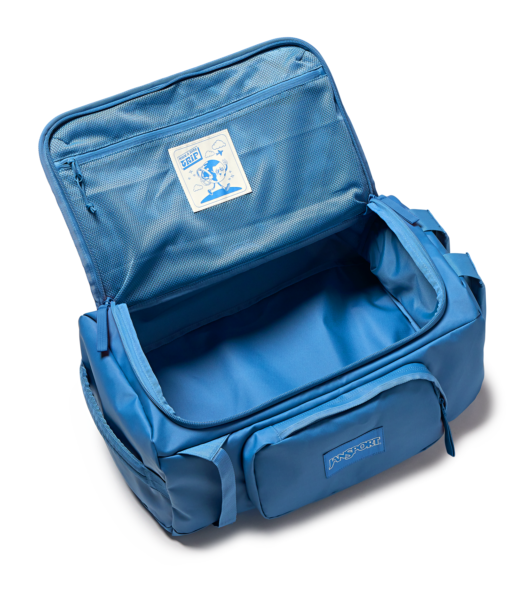 JanSport Good Latitude Convertible Duffel in Elemental Blue — angle view 3