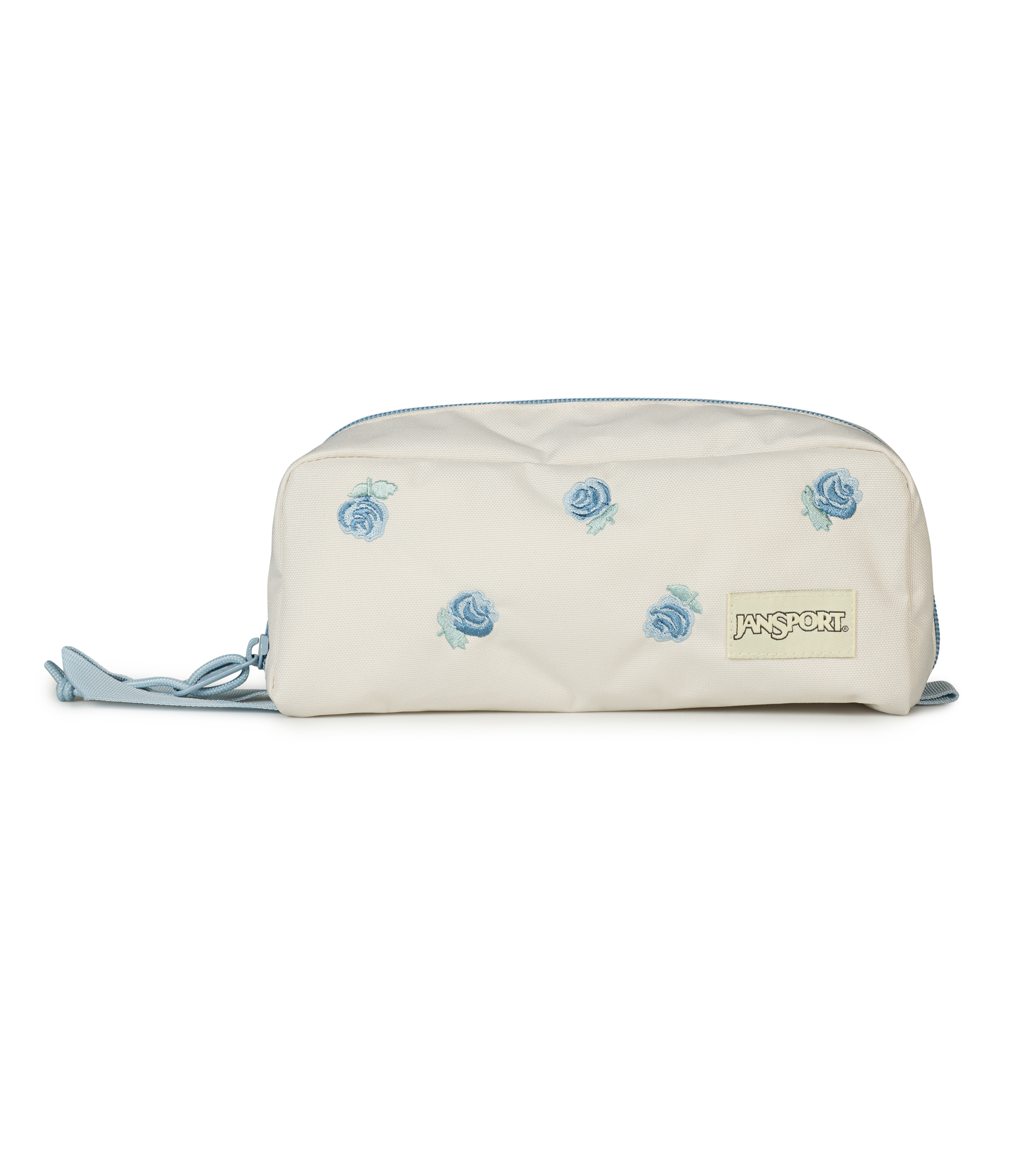JanSport Perfect Pouch FX in Just A Rose Embroidery Moon Flower — front view # color_Just A Rose Embroidery Moon Flower