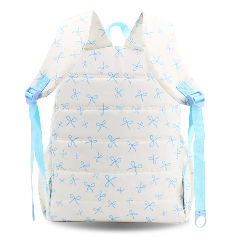J World Oz Daypack Backpack in Blue Bows — back view # color_Blue Bows