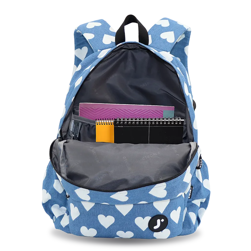 J World Oz Daypack Backpack in Denim Heart — front view 2 # color_Denim Heart