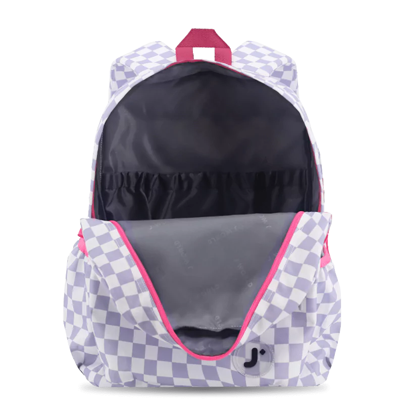 J World Oz Daypack Backpack in Lavender Checkers — interior view # color_Lavender Checkers