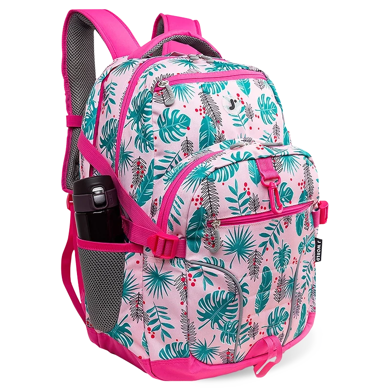 J World Atom Multi Purpose Laptop Backpack in Palm Leaves — angle view 2 # color_Palm Leaves