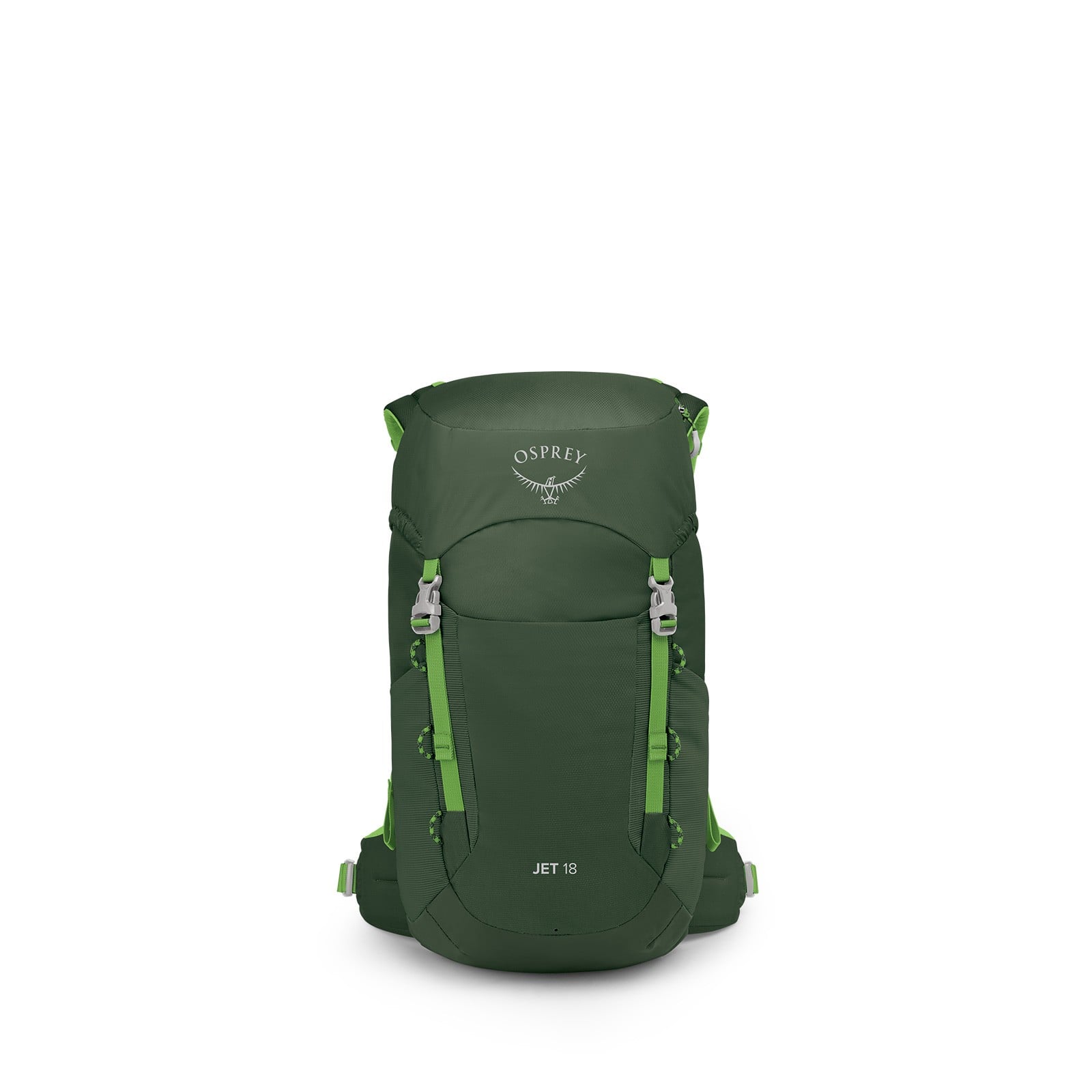 Osprey Jet 18 Kids Hiking Backpack 18L in Green Canopy — front view