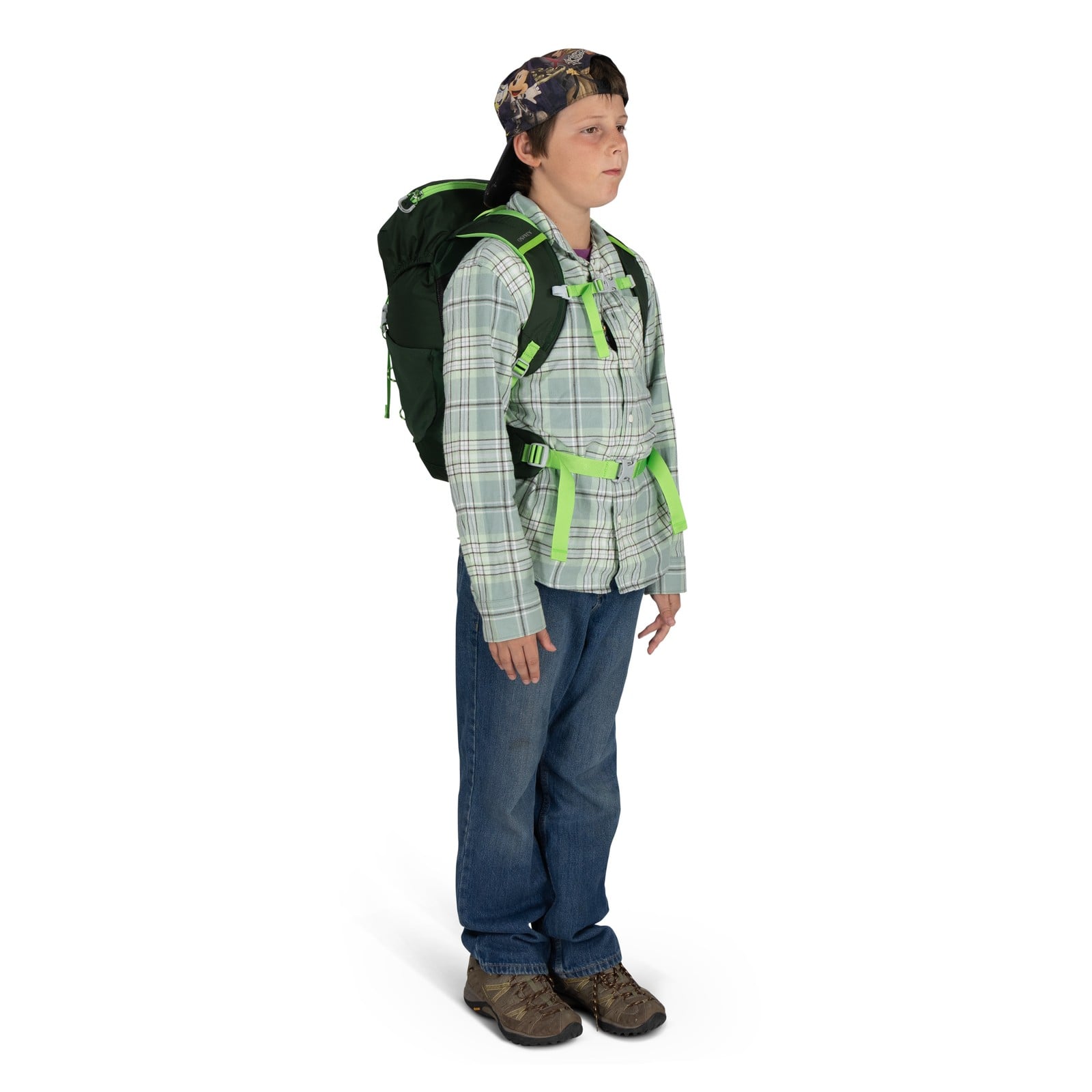 Osprey Jet 18 Kids Hiking Backpack 18L in Green Canopy — lifestyle